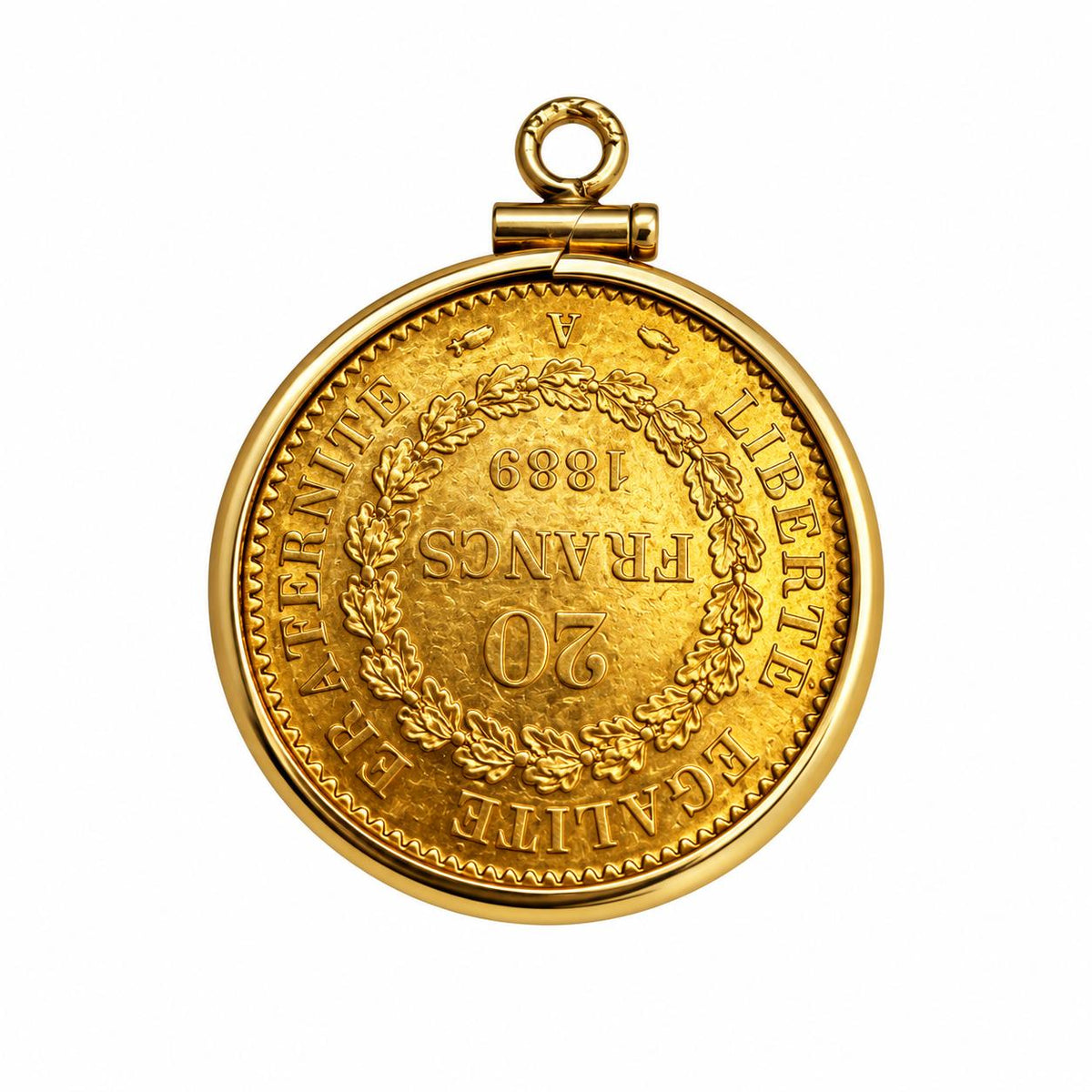 22k Yellow Gold 1889 20 French Francs Gold Coin Ceres &14k Bezel Pendant 7.58g.