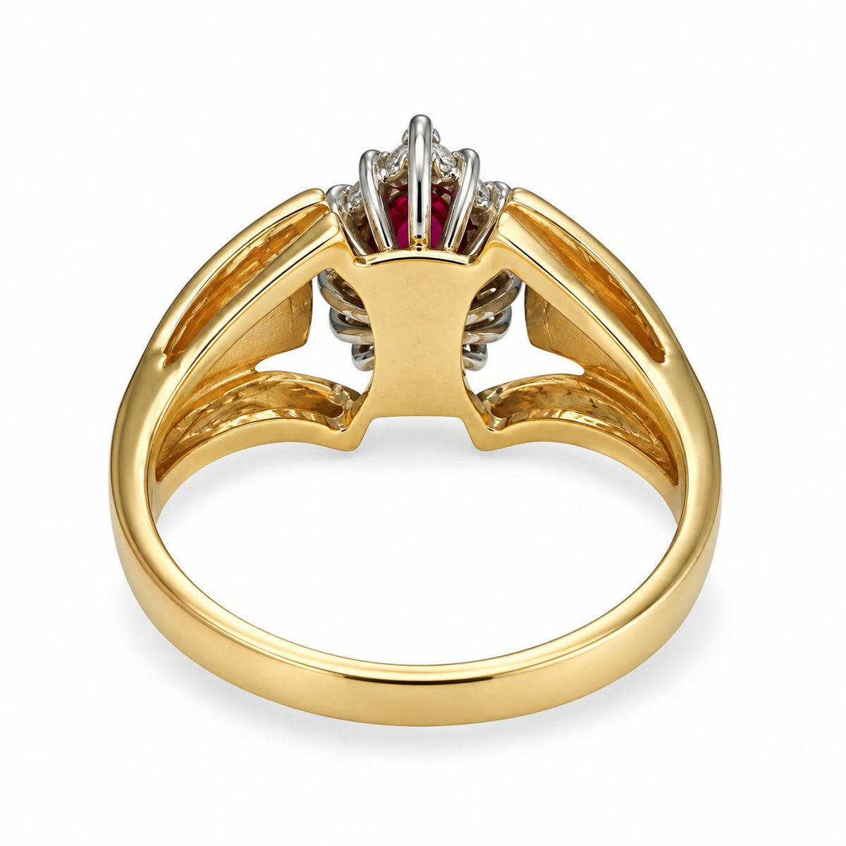 0.48ct. Red Ruby & 0.25cttw White Diamond Ring in 14k Yellow Gold 7.25US 6.16g.