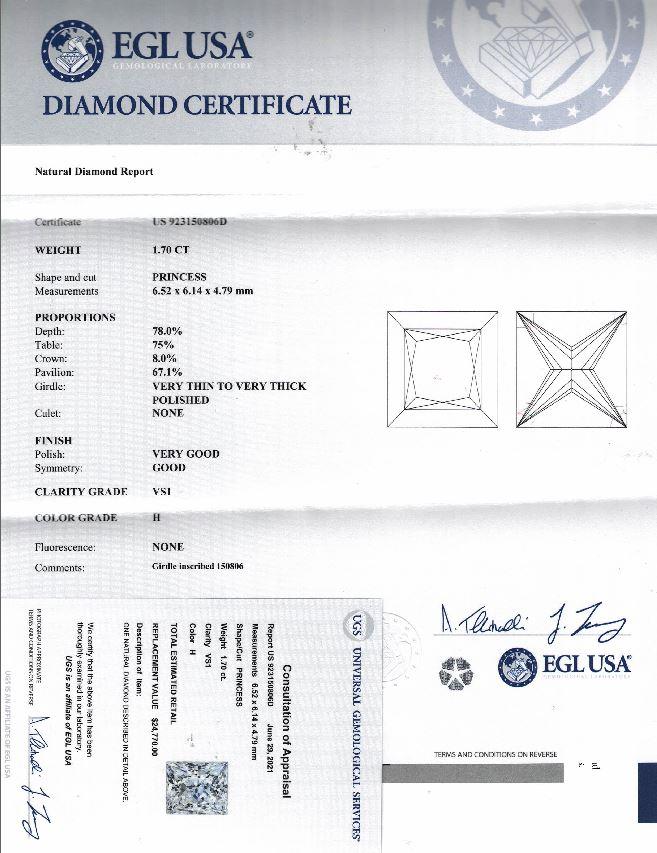 1.70ct. Whitre Diamond Ritani Engagement Ring in 18k White Gold 5US 2.9g