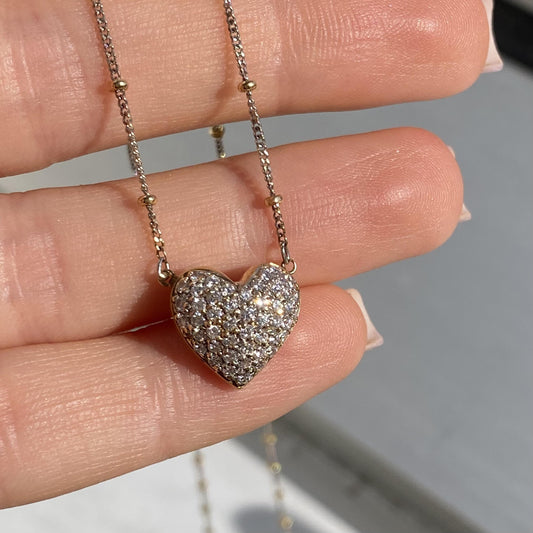 0.50 Ctw Diamond Heart Necklace 14K Yellow and White Gold 3.84G Italy