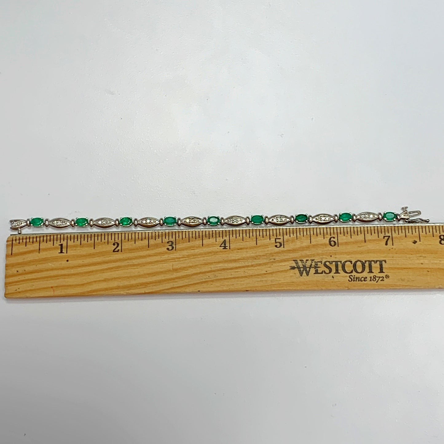 4.33 cttw Emerald & White Diamond 14K White Gold Bracelet 7.5 inch