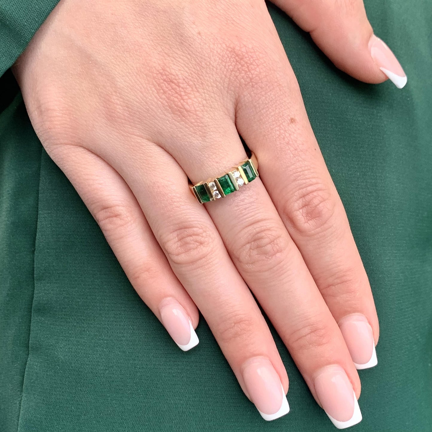 0.54 Emerald & White Diamond Ring in 14K Yellow Gold 8.25US