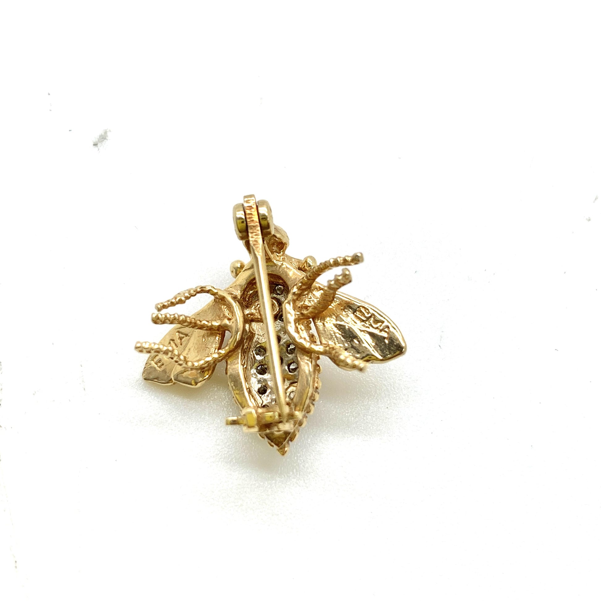 0.27 cttw Queen Honey Bee Brooch Pin 14K Gold Pave Diamonds by EMA
