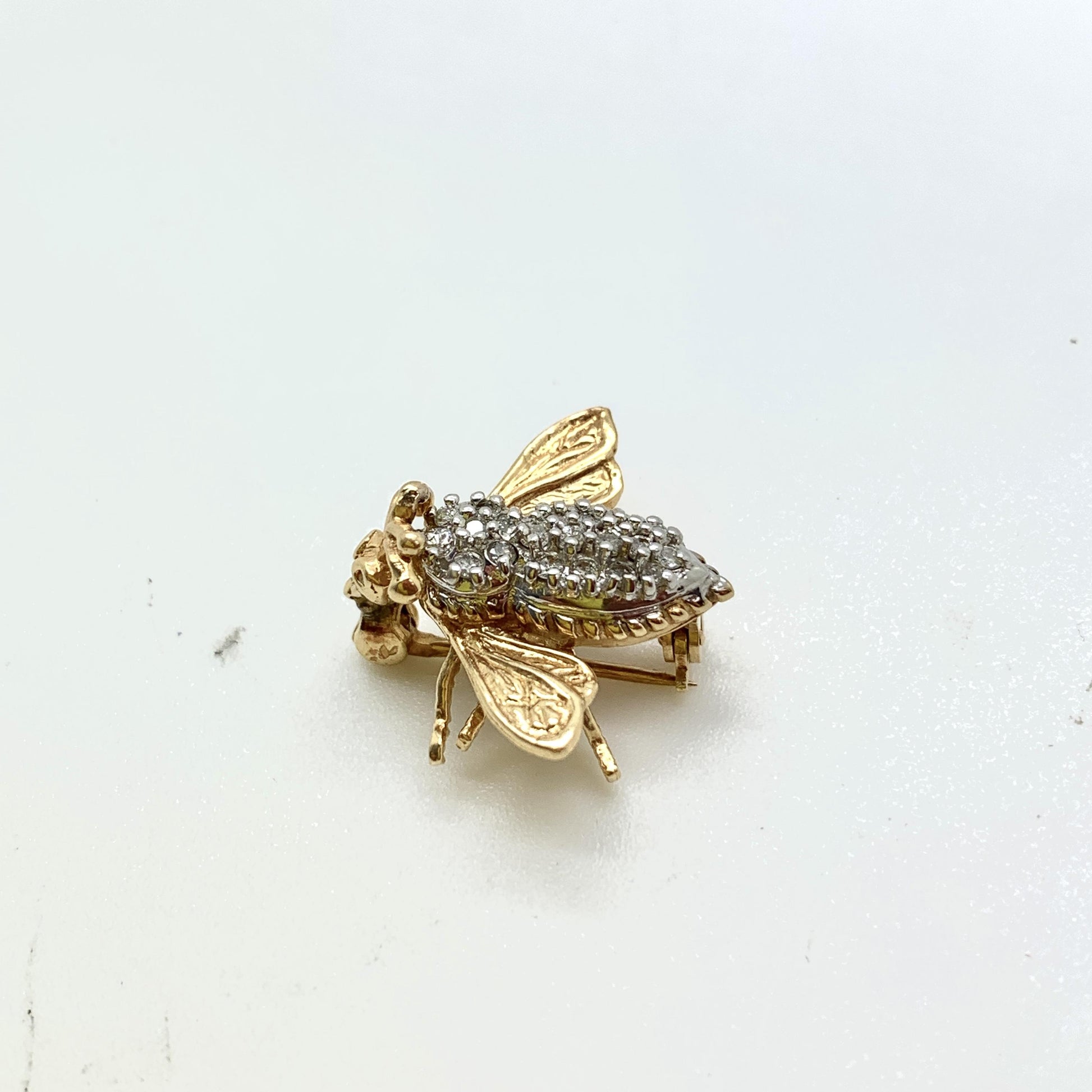 0.27 cttw Queen Honey Bee Brooch Pin 14K Gold Pave Diamonds by EMA