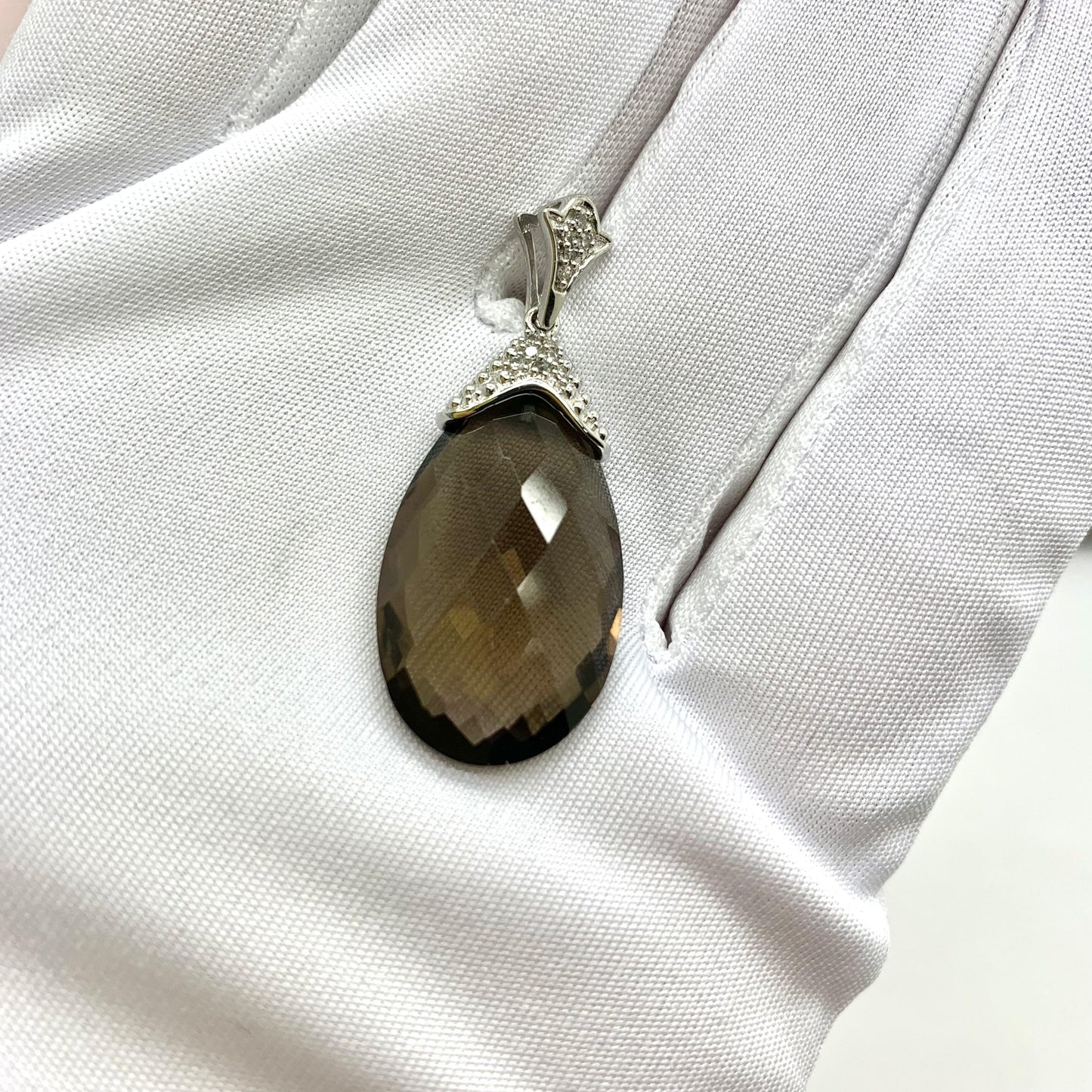 Smokey Topaz Pendant In 14K White Gold