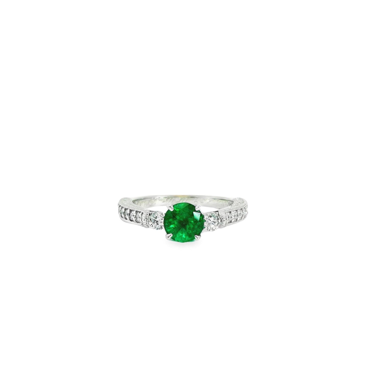 0.82 cttw. Green Emerald & 0.43 cttw. White Diamond Ring in 14k White Gold 5.75