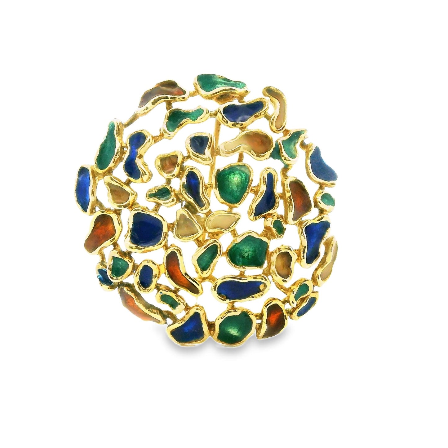 14k Yellow Golg Multicolour Enamel Brooch 12.80g.