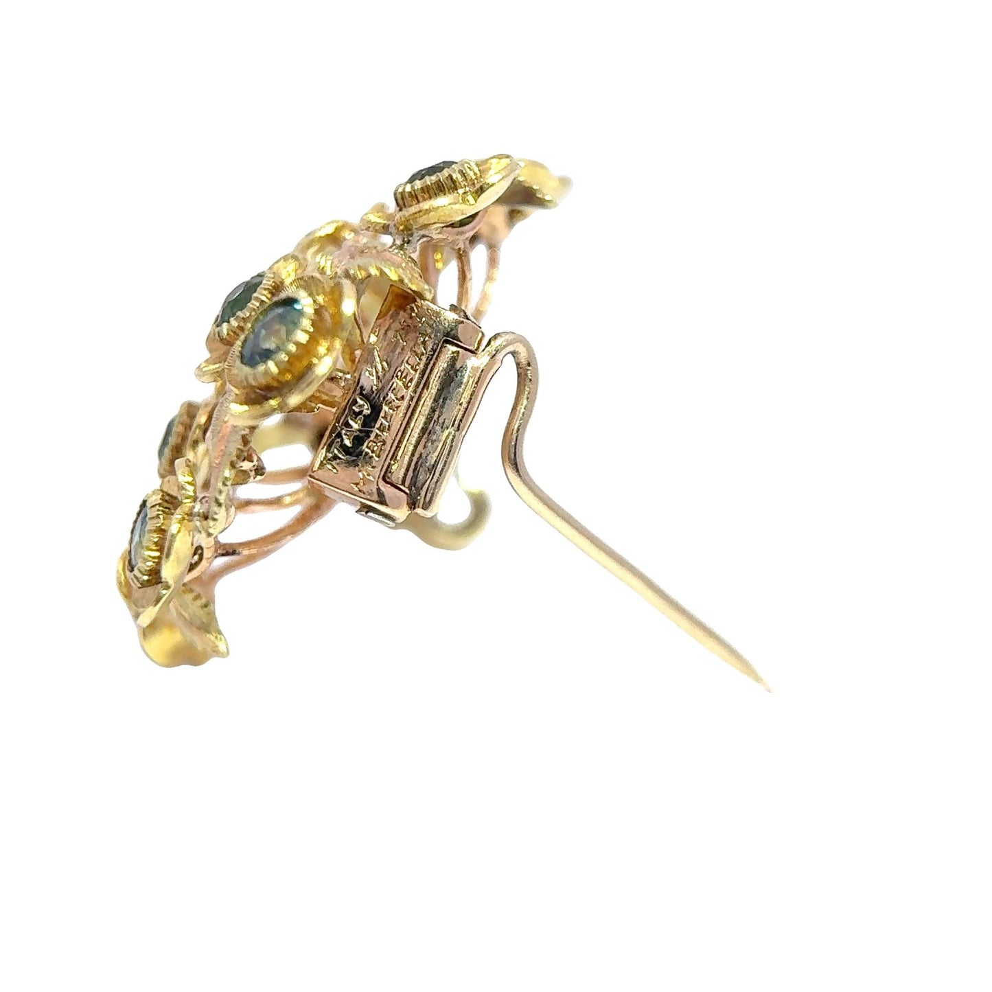 14K Yellow Gold Flower Bouqet Gemstone Brooch 10.97g