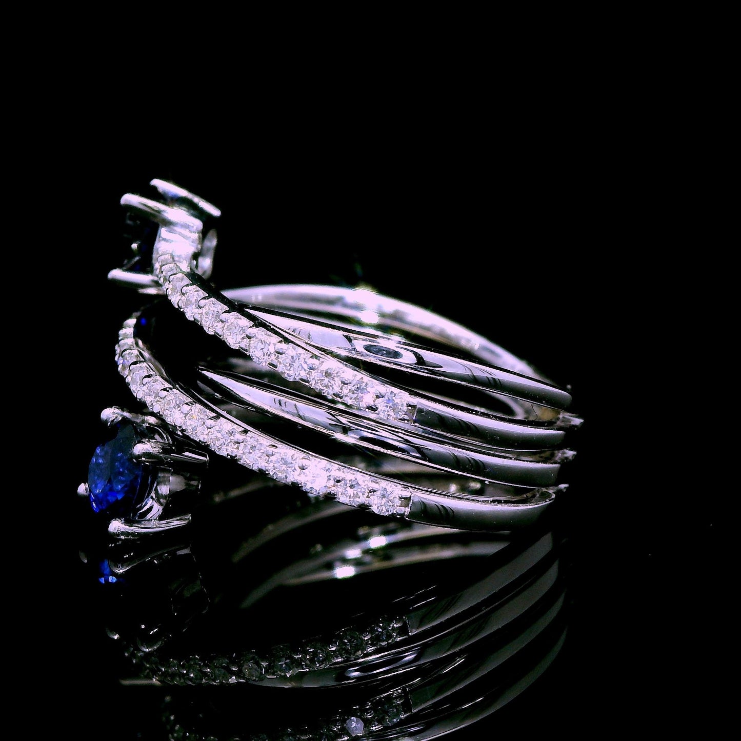 1 cttw Blue Sapphire & 0.50cttw. White Diamond Wrap Ring in 14k White Gold 6.5US