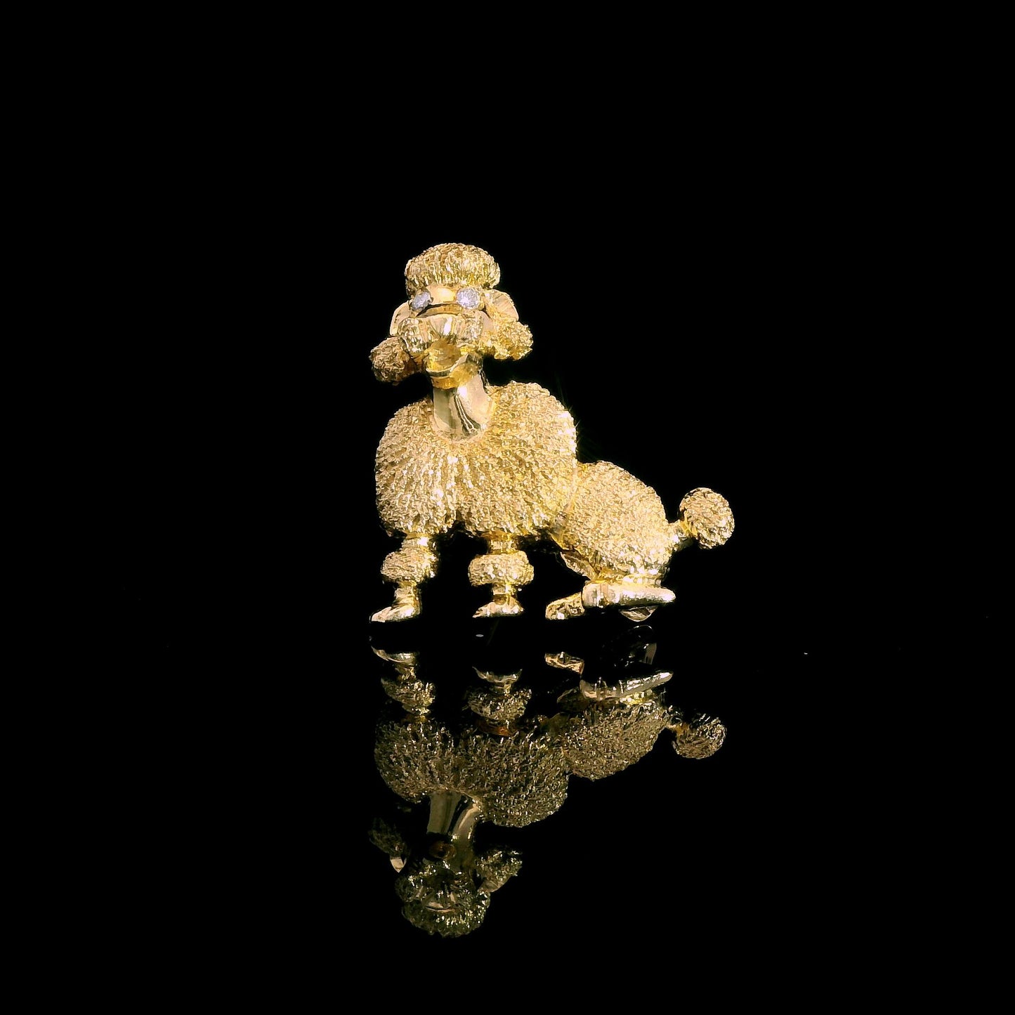 14k Yellow Gold Poodle Brooch with Diamond Eyes 7.49g