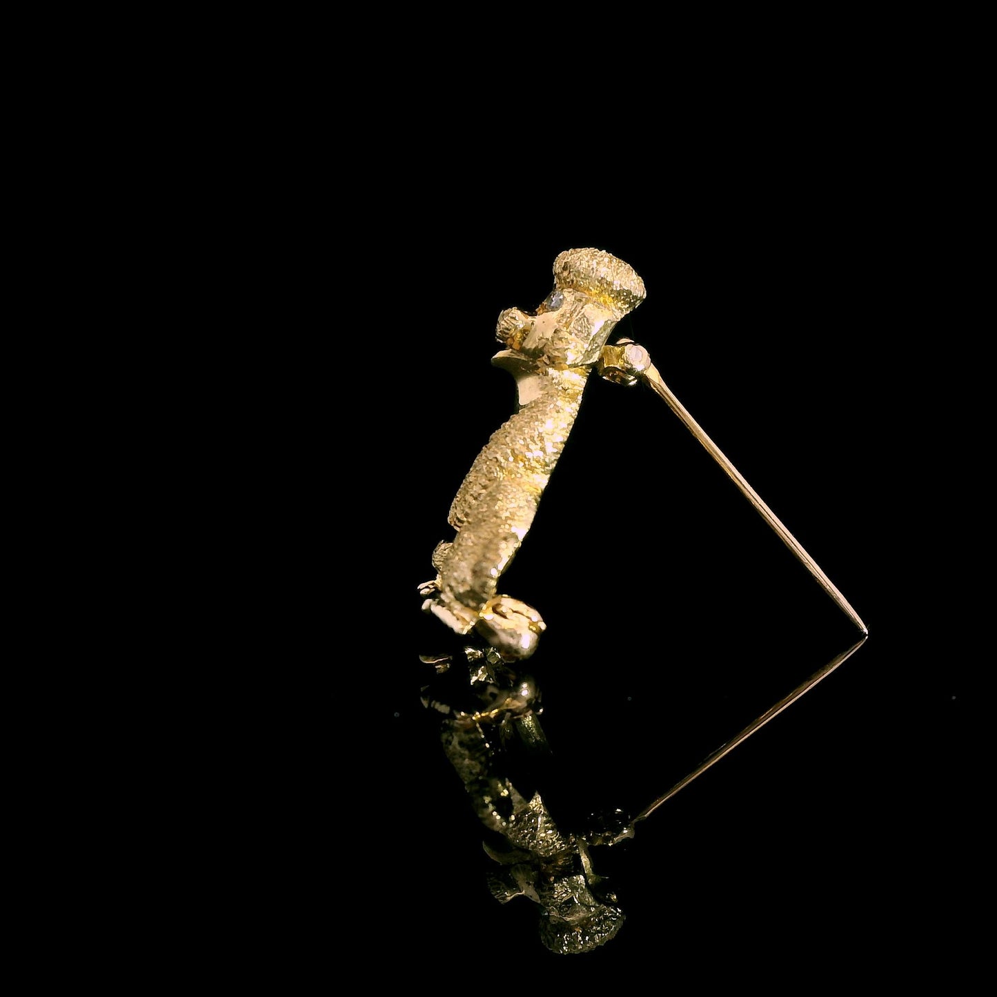 14k Yellow Gold Poodle Brooch with Diamond Eyes 7.49g