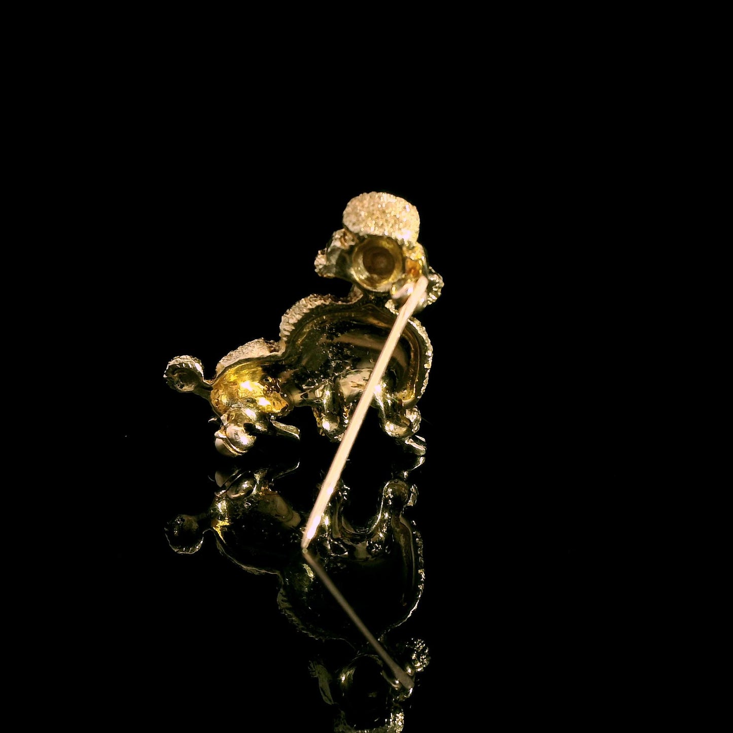 14k Yellow Gold Poodle Brooch with Diamond Eyes 7.49g