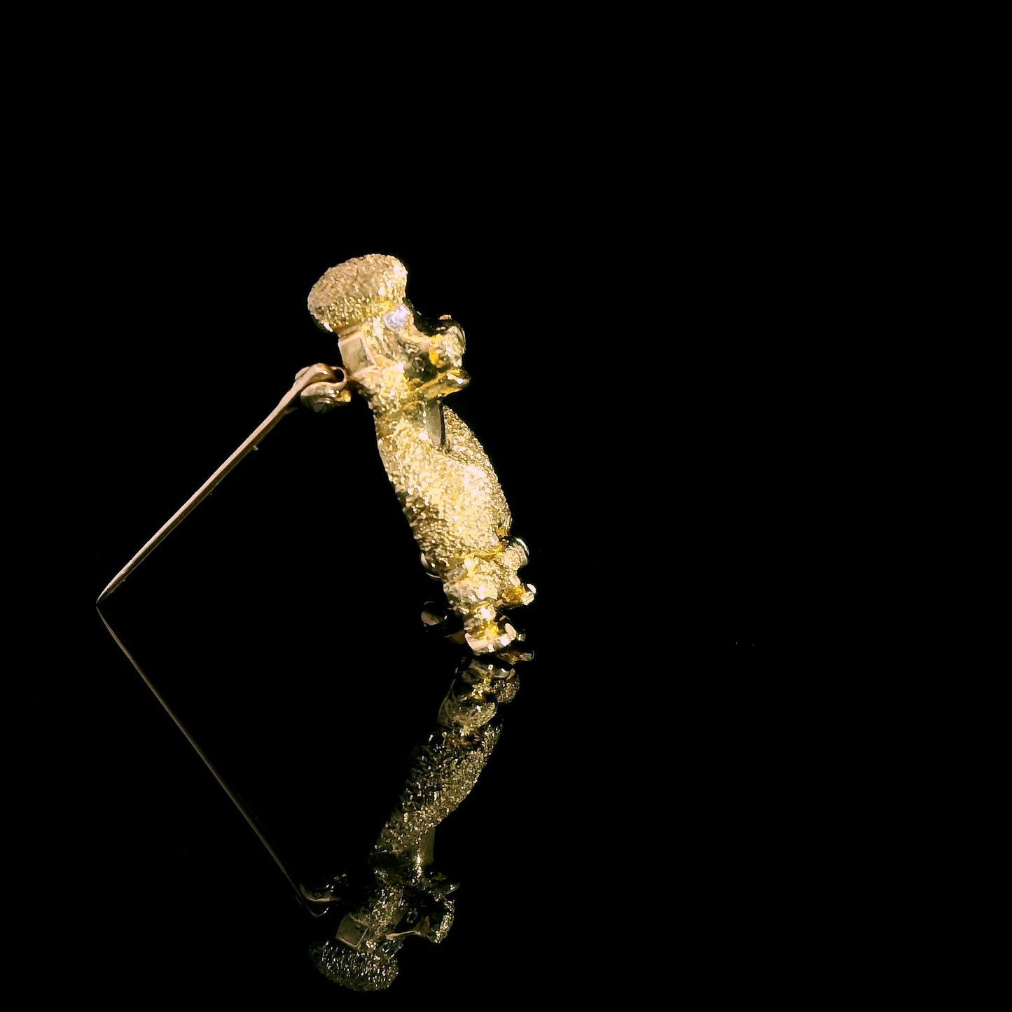 14k Yellow Gold Poodle Brooch with Diamond Eyes 7.49g