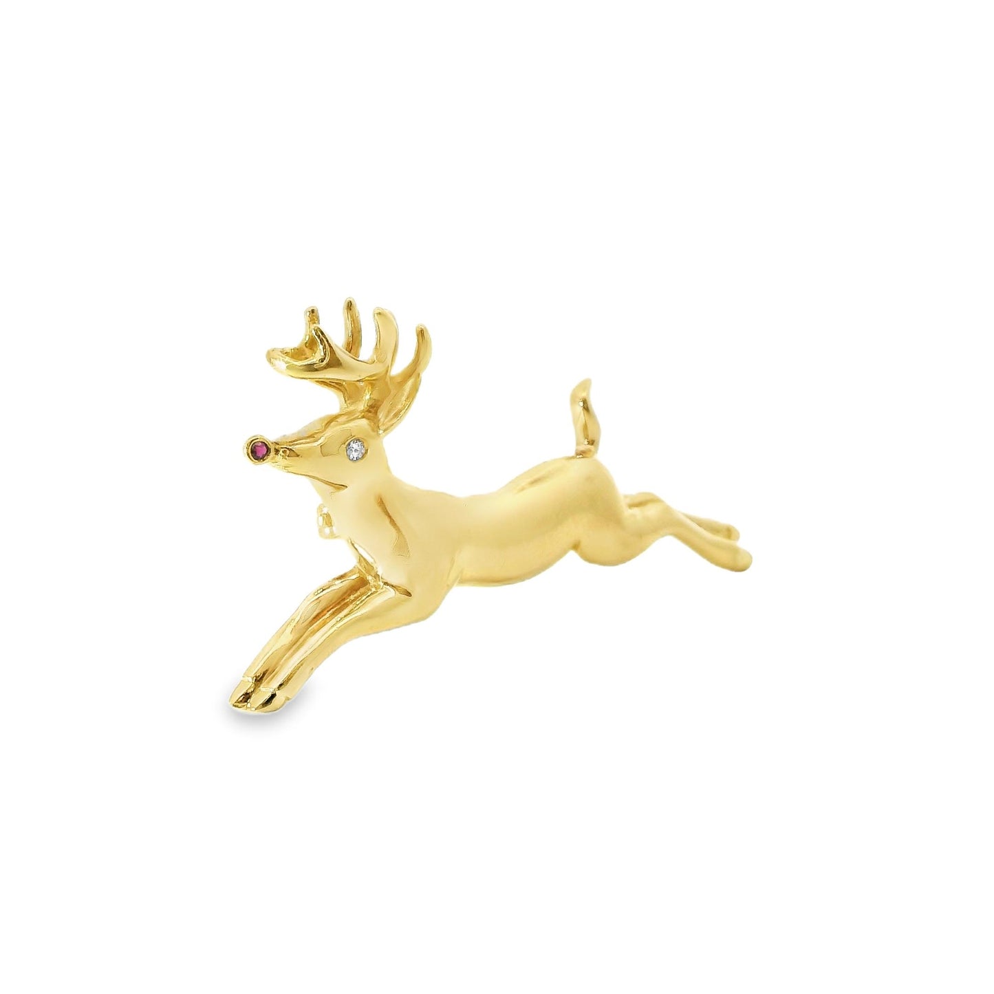 14k Yellow Gold Reindeer Brooch 9.48g.