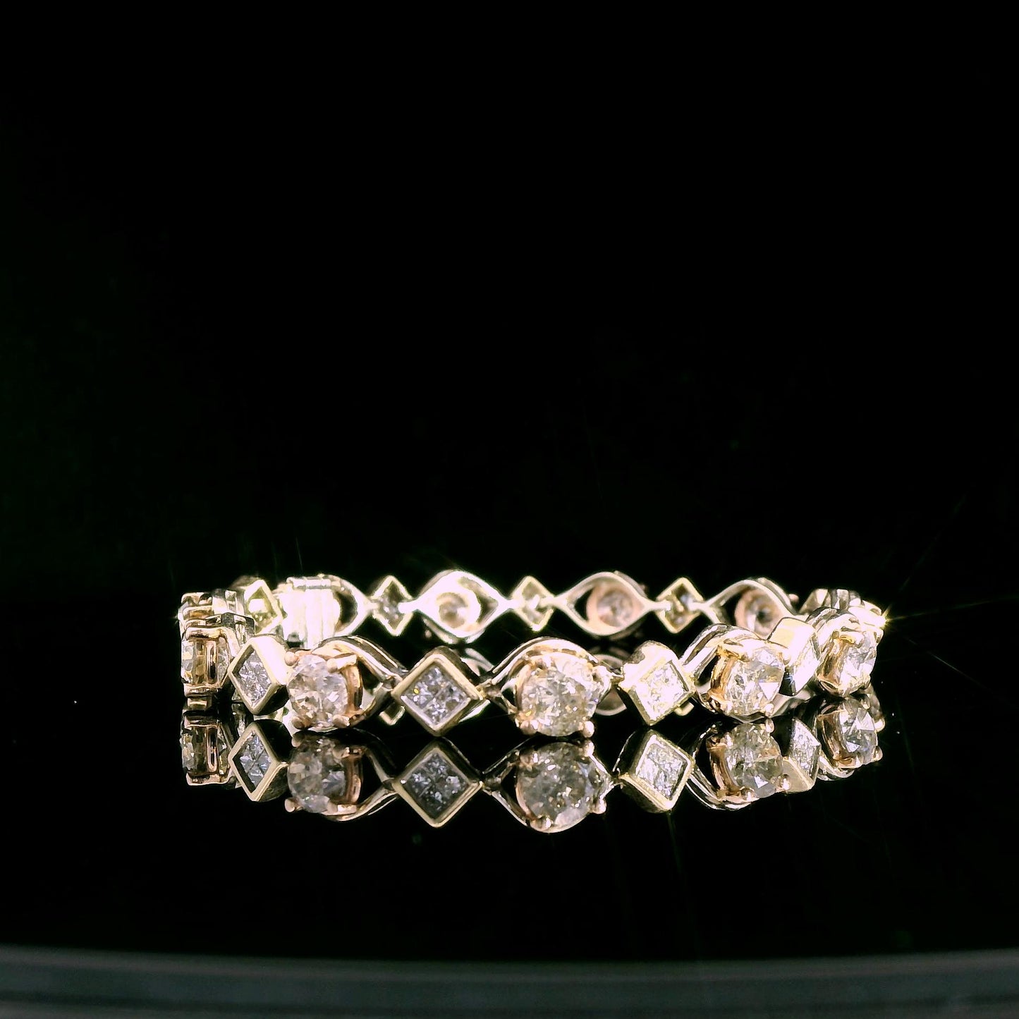 6.45 cttw. Champane Diamonds & White Diamond 14k Tri Tone Bracelet 7" 14.68g