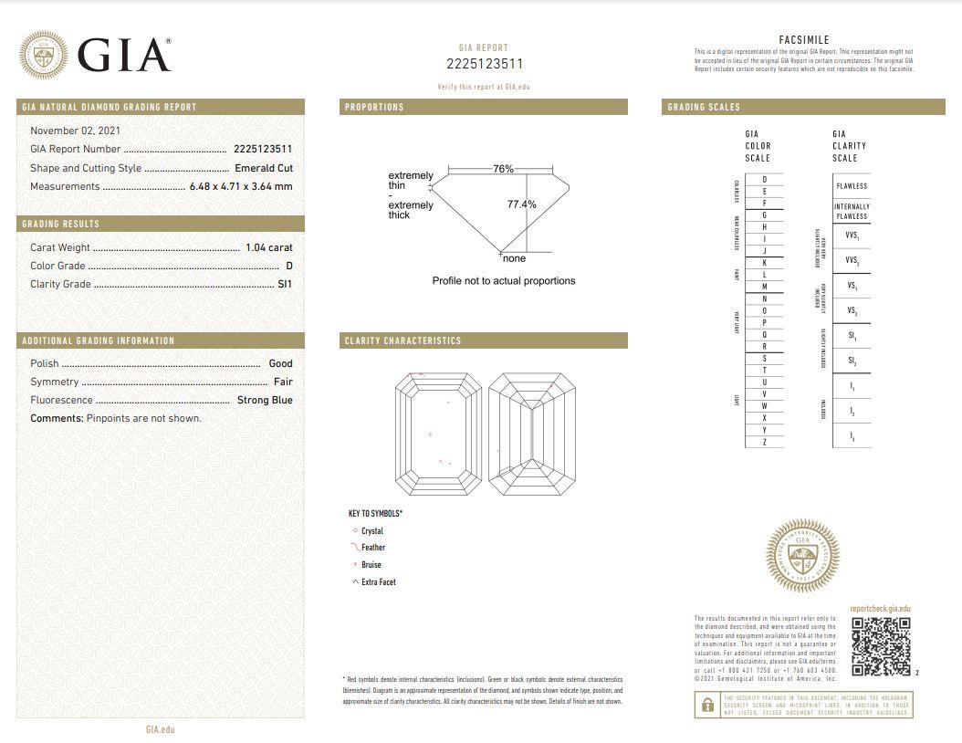 GIA 1.24 cttw Emerald Cut White Diamond Platinum Ring 5.75 US 3.36g