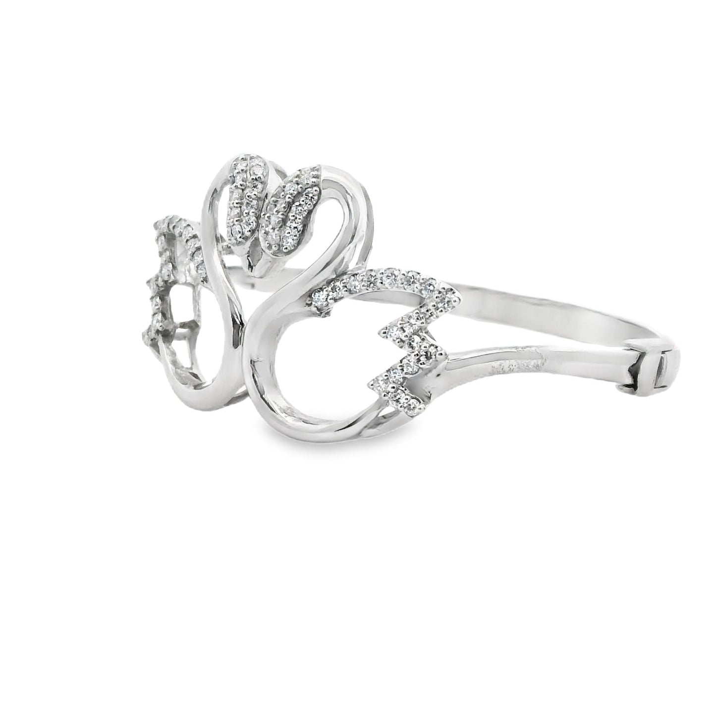 1.00 cttw White Diamond Two Swan Bangle in 14k White Gold 21.4g. 5.5"