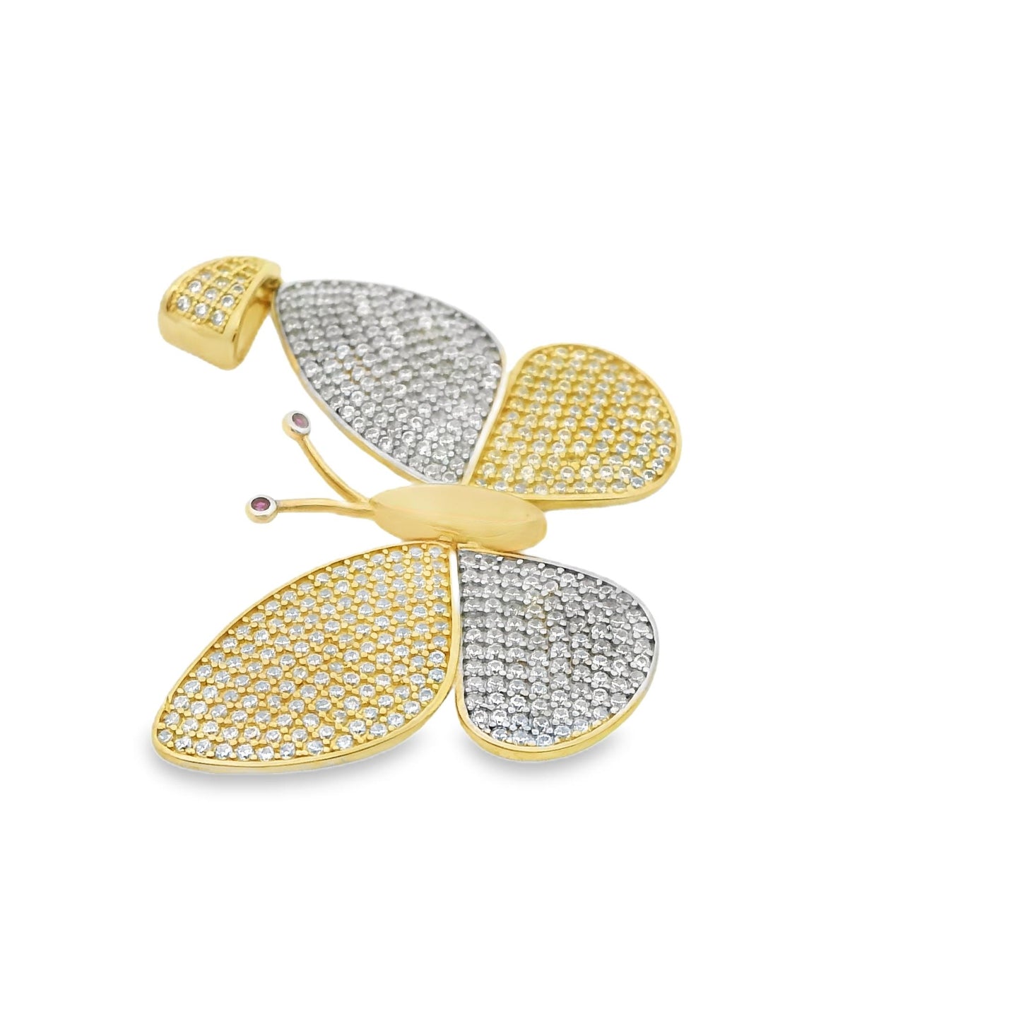 2.10 cttw. White Diamond Two Toned Butterfly Pendant in 14k Gold 6.80g