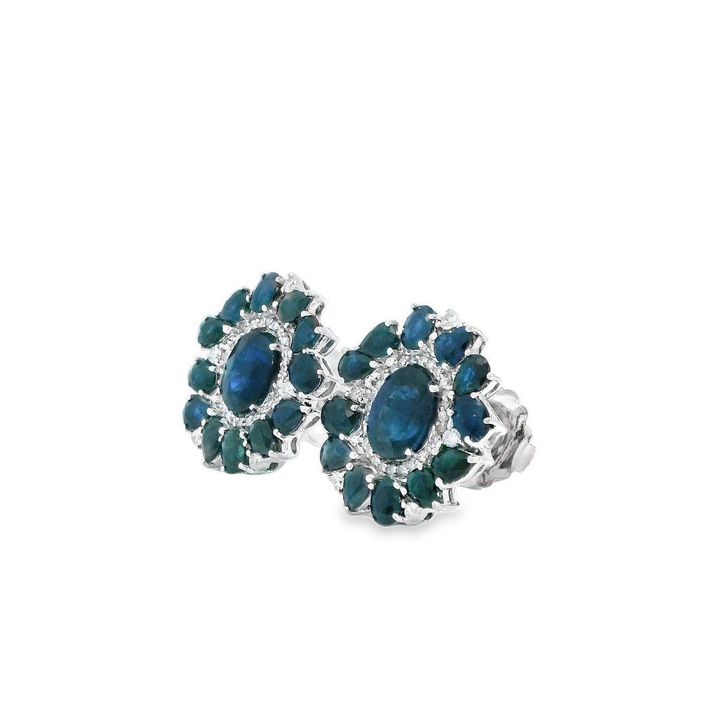 8.95 cttw. Blue Sapphire & White Diamond Earrings in 14k White Gold 10.62g.