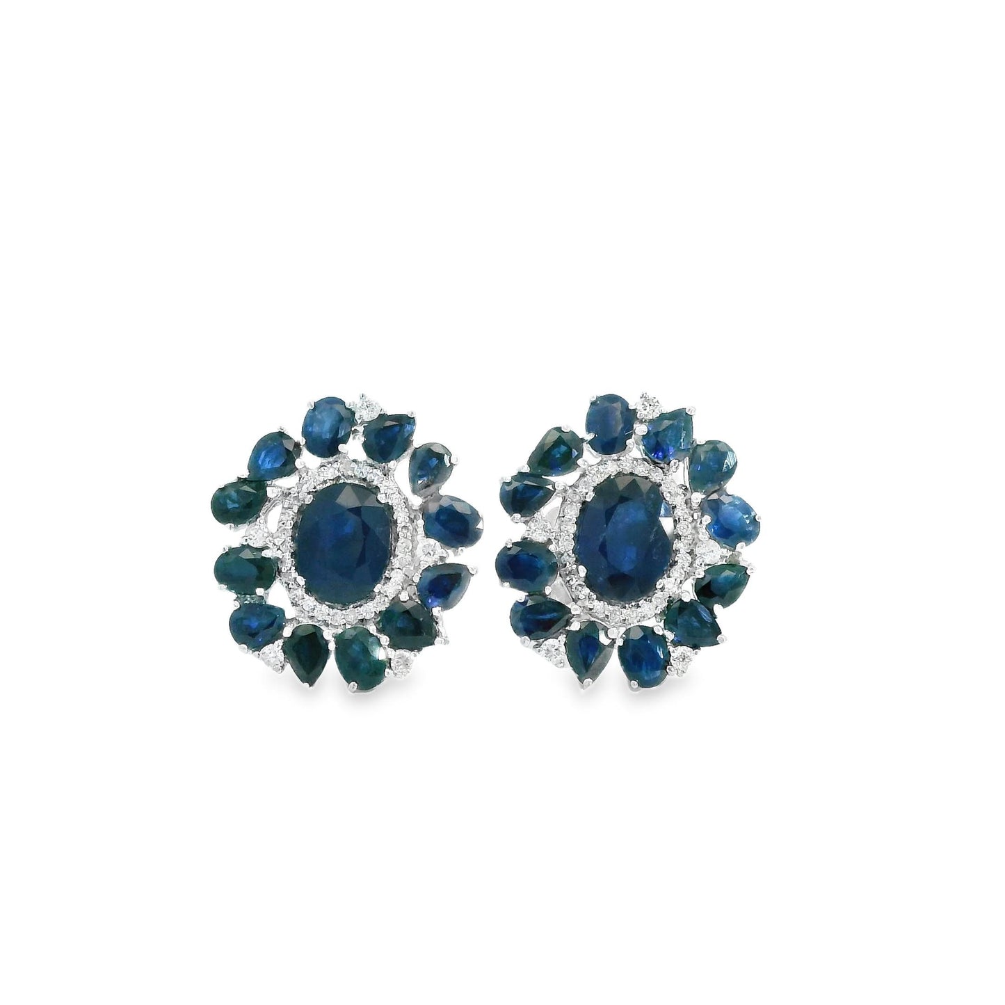 8.95 cttw. Blue Sapphire & White Diamond Earrings in 14k White Gold 10.62g.