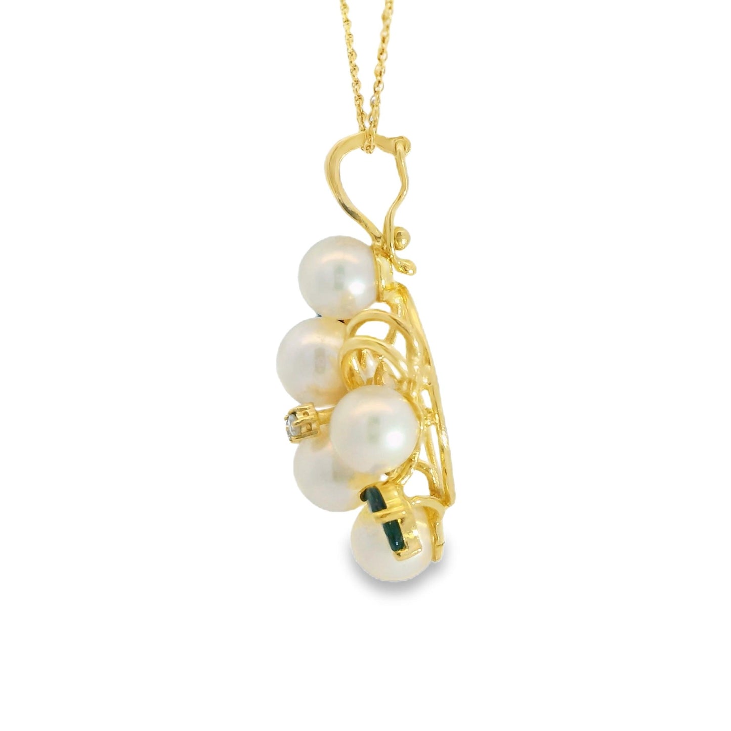 14k Yellow Gold Pearl, Diamond & Sapphire Necklace 5.45g.