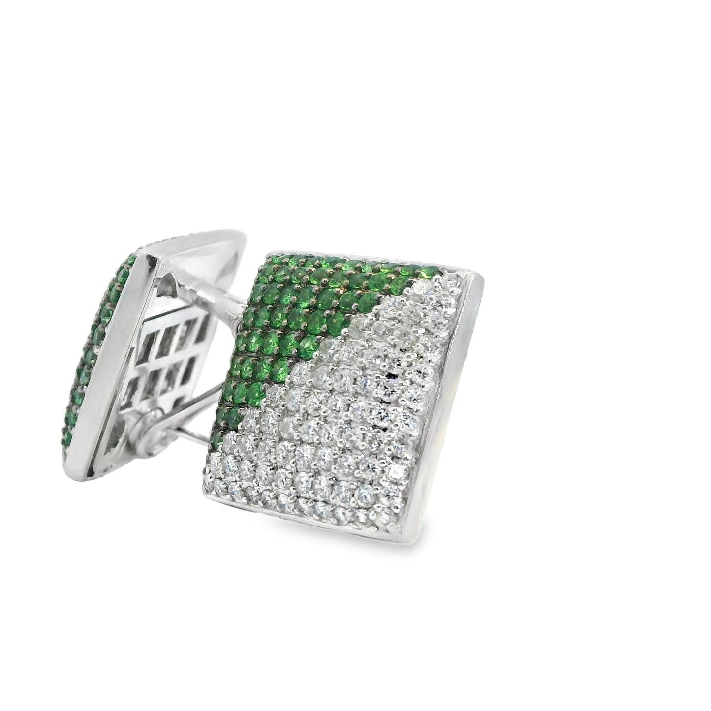 2.20cttw White Diamond & 2.01 Green Citrine Earrings in 14k White Gold
