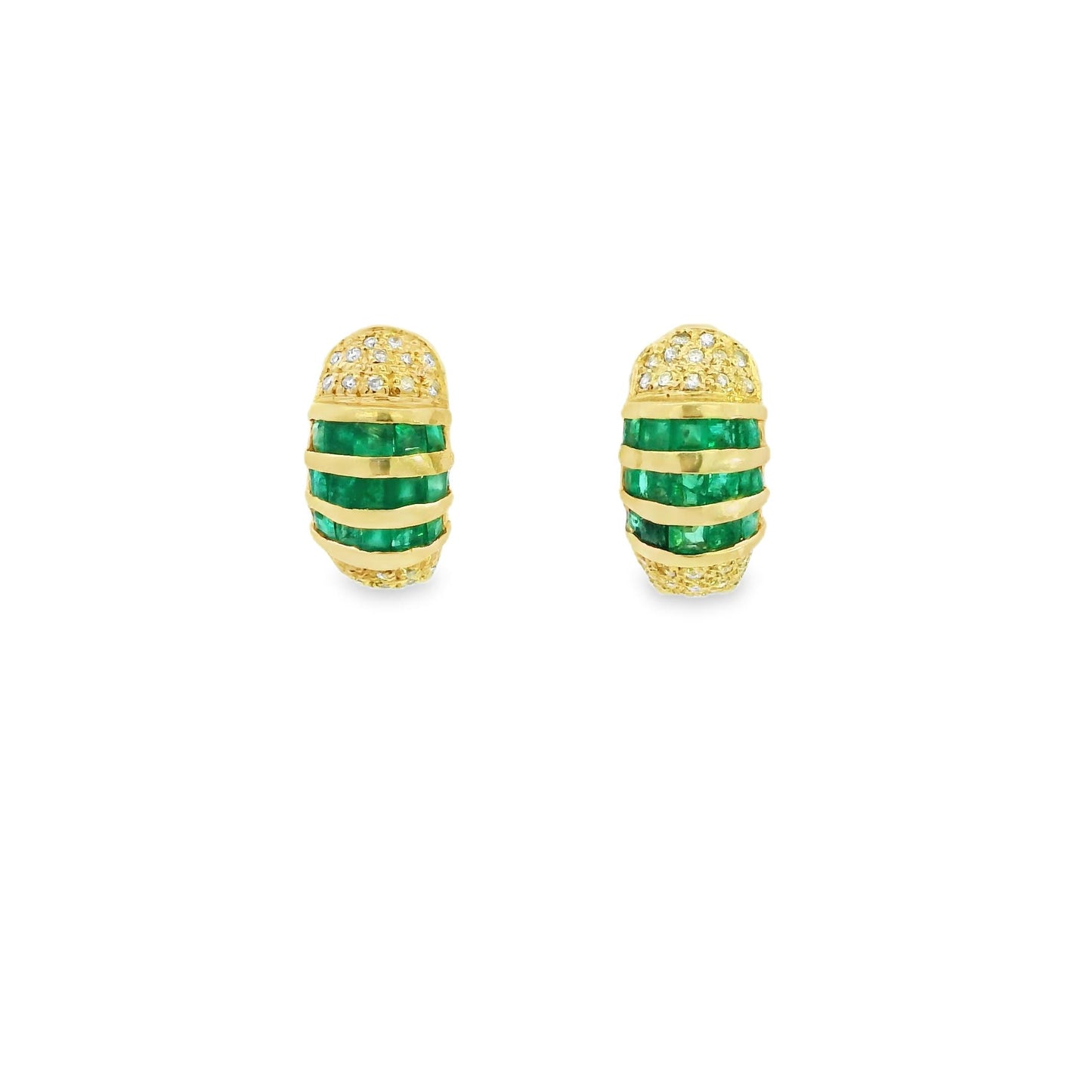 Green Emerald Earrings in 14k Yellow Gold 5.50g.