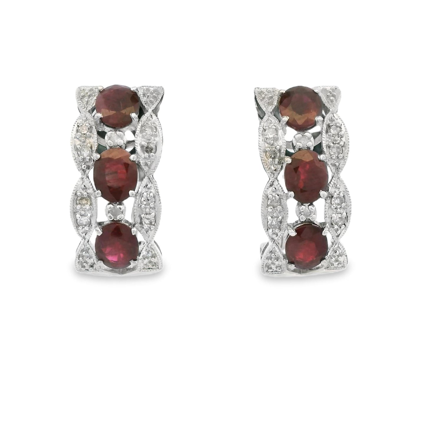 2.78ctw. Ruby & 0.17cttw. White Diamond Earrings in 14k White Gold 5.35g