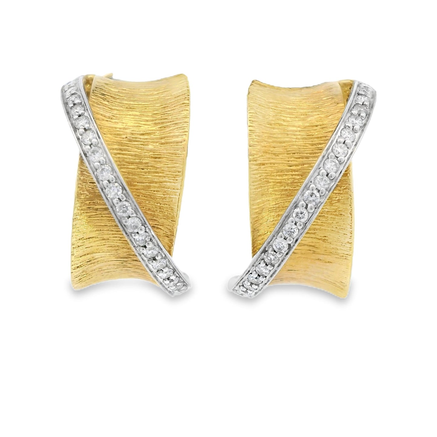0.55 cttw. White Diamond Crossover Hoop Earrings in 14k Yellow Gold 9.81g.