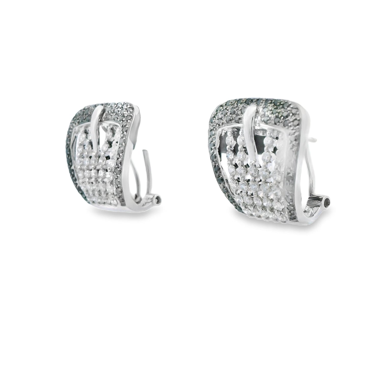 1.59cttw. White And Black Diamonds Buckle Earrings in 14k White Gold 9.28g.