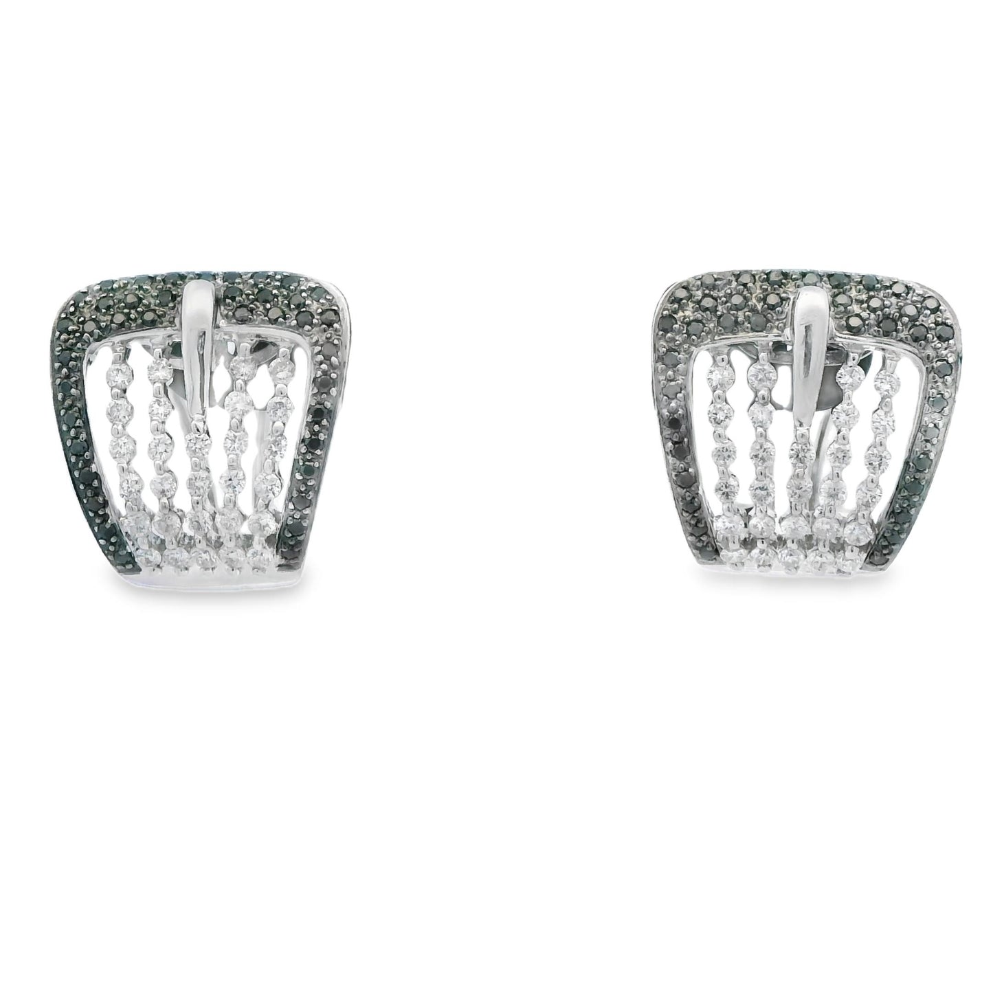 1.59cttw. White And Black Diamonds Buckle Earrings in 14k White Gold 9.28g.