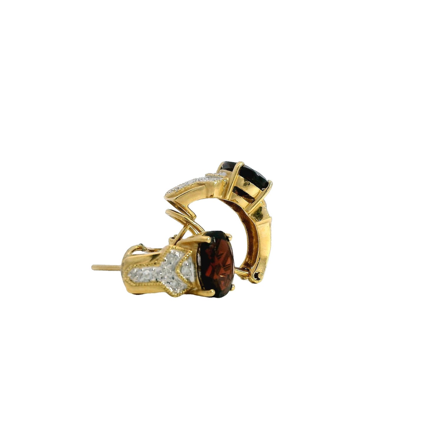 4.38cttw. Garnet & 0.12cttw. White Diamond Earrings in 18k Yellow Gold