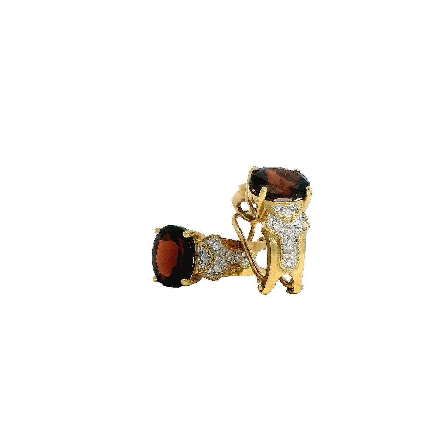 4.38cttw. Garnet & 0.12cttw. White Diamond Earrings in 18k Yellow Gold