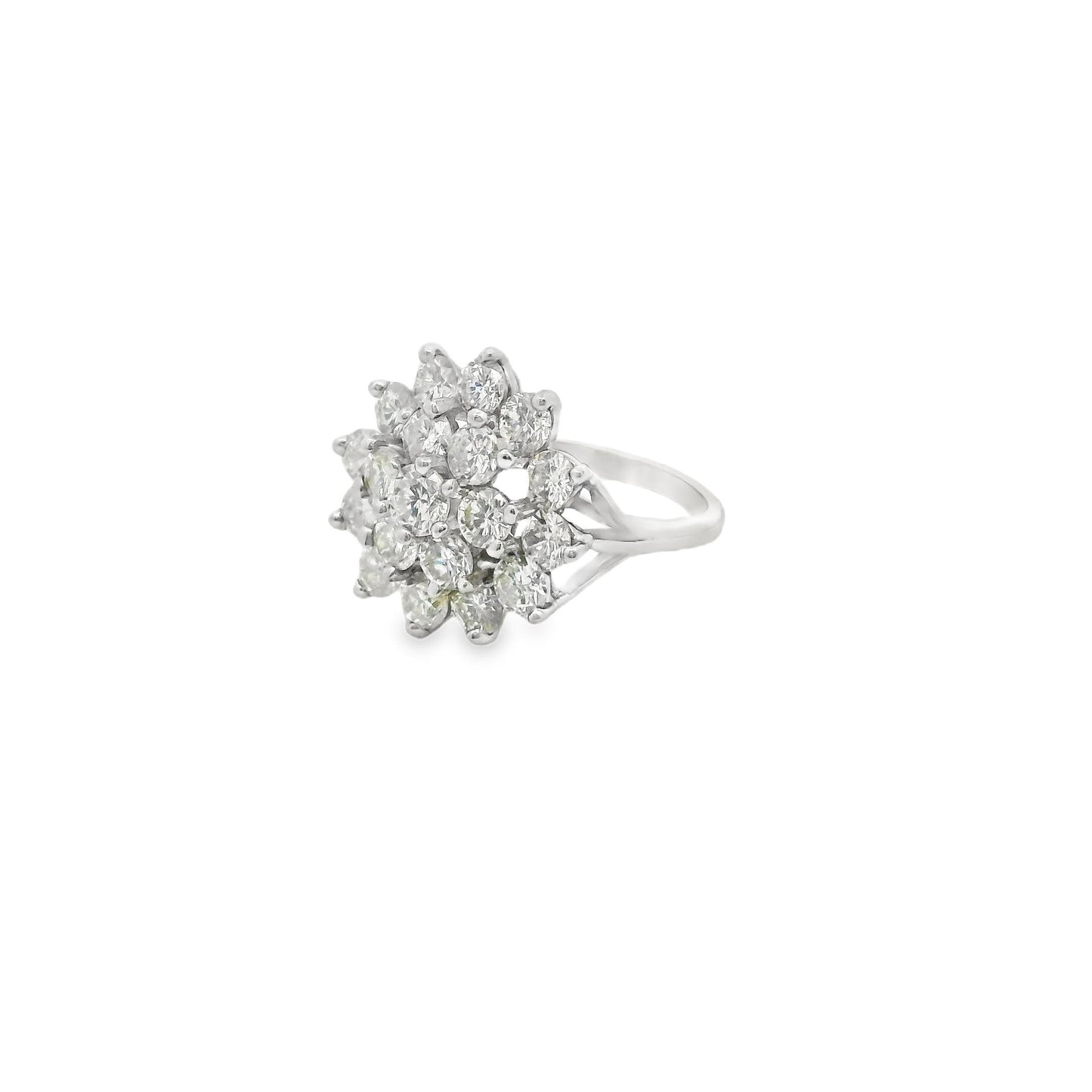 3.23cttw. White Diamond Cluster Ring in 14k White Gold 6.10G, US 6.25