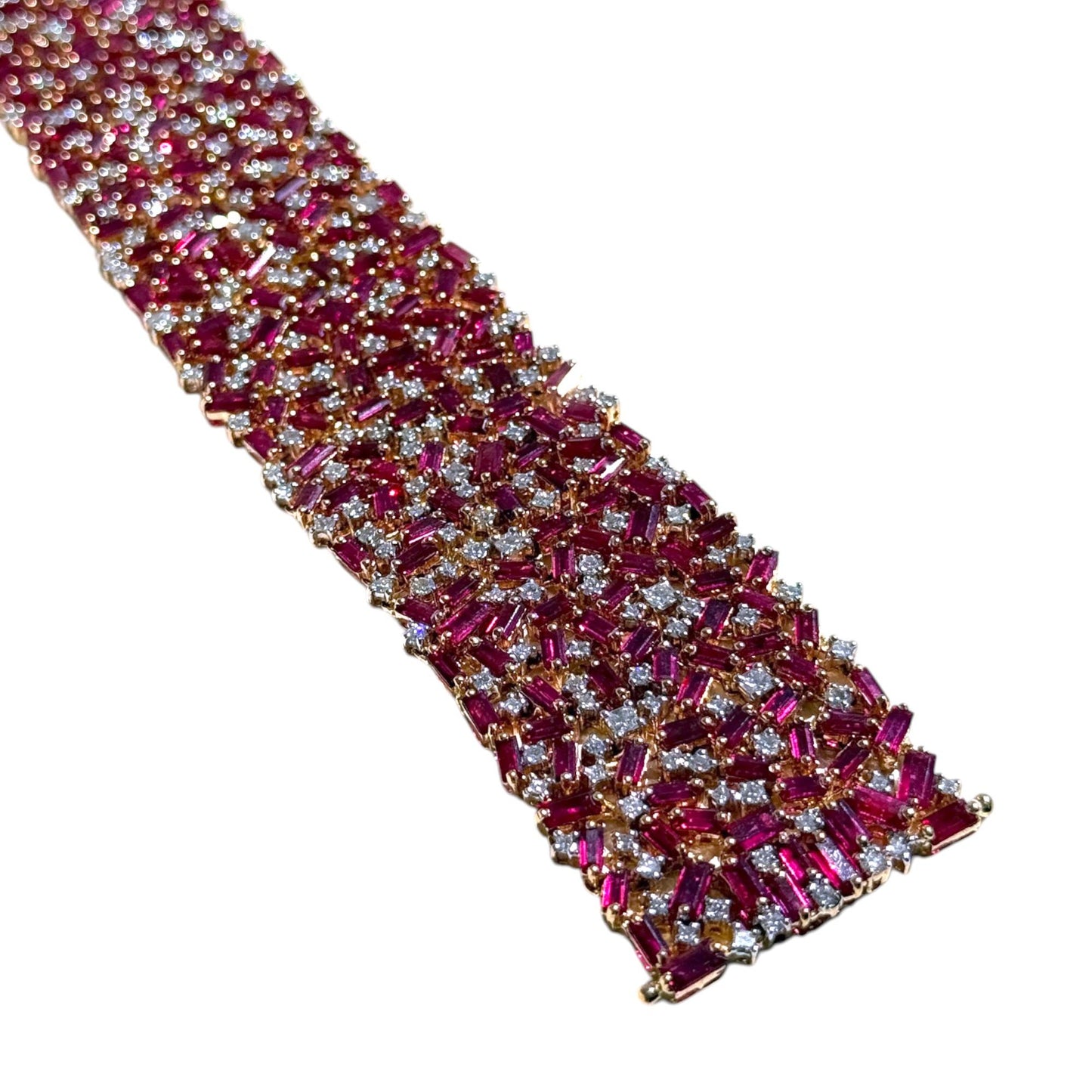 36cttw. No Heat Ruby & 6.5cttw. White Diamond Bracelet in 18k Rose Gold 84.21g.