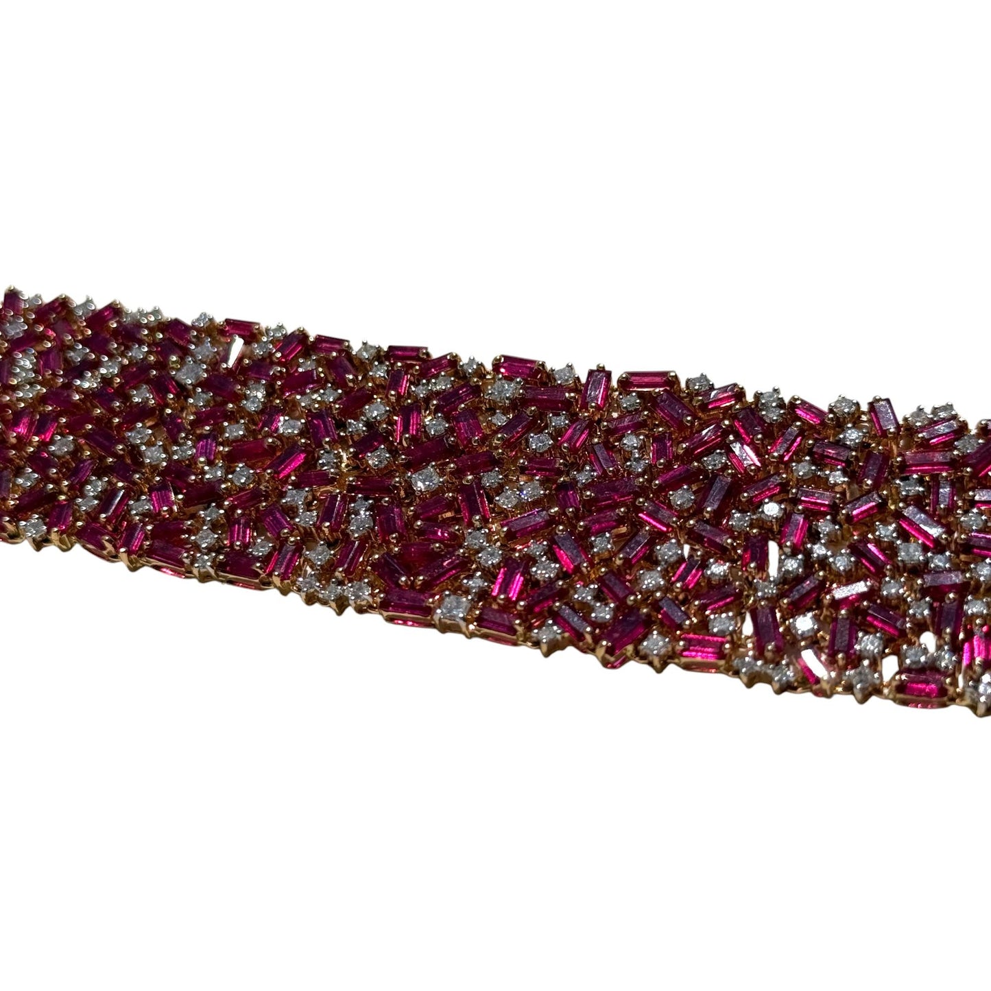 36cttw. No Heat Ruby & 6.5cttw. White Diamond Bracelet in 18k Rose Gold 84.21g.