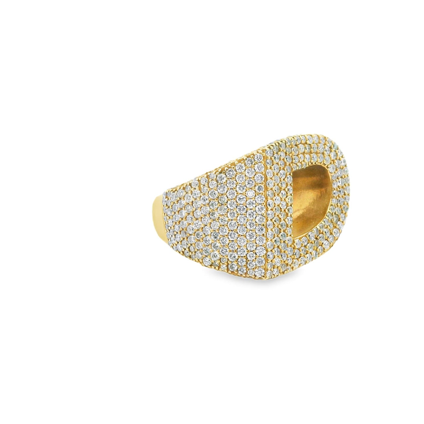 3.50 cttw. Whitte Diamond "D" Signet Ring in 10K Yellow Gold 9.25US 17.8g.