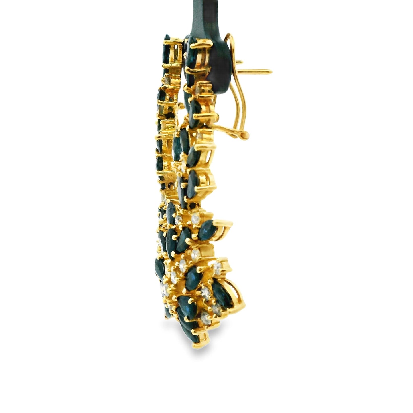 4.8cttw Blue Sapphire & 1.2cttw. White Diamond Drop Earrings in 14k Yellow Gold