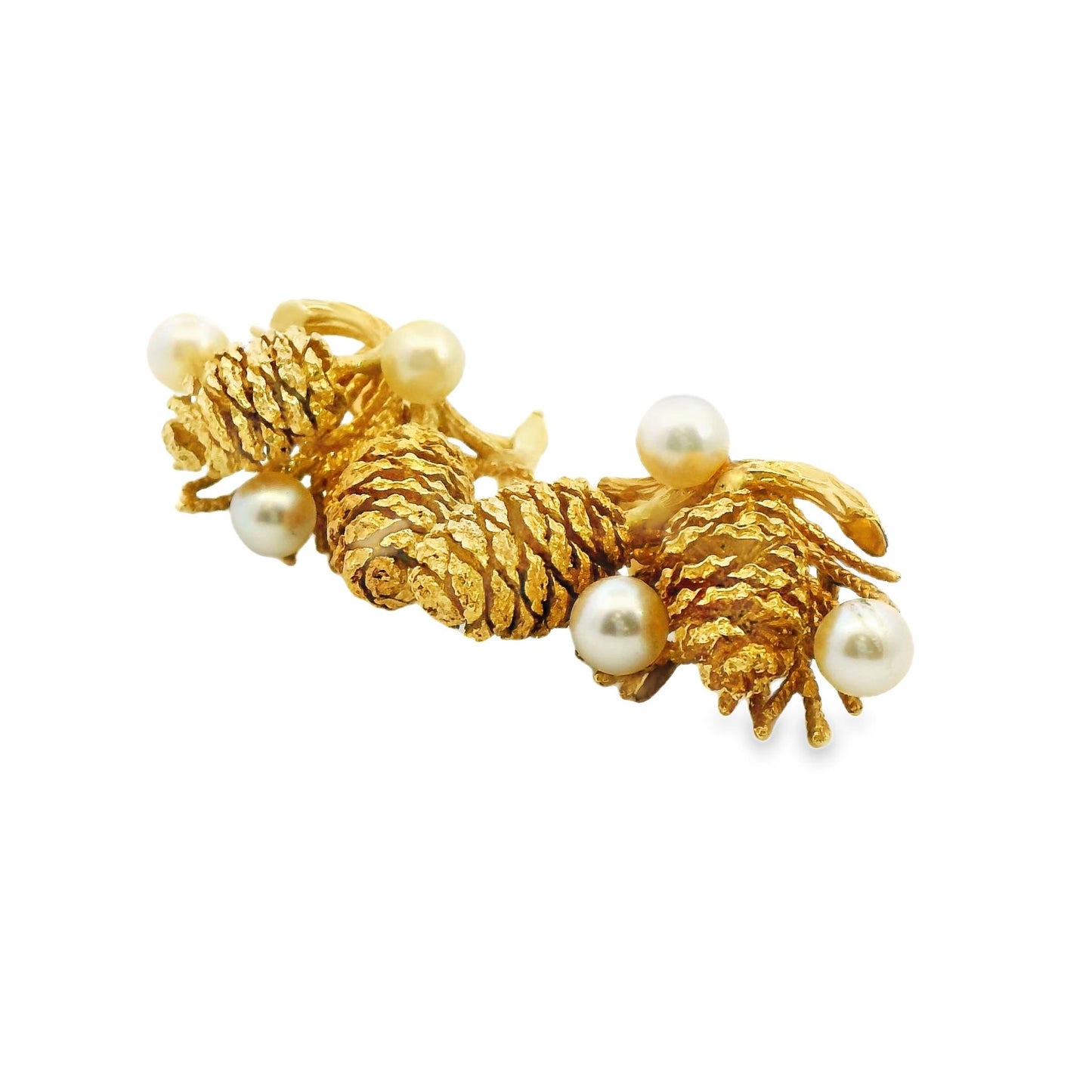 14k Yellow Gold Pine Cones Earrings with Pearls 20.54g.