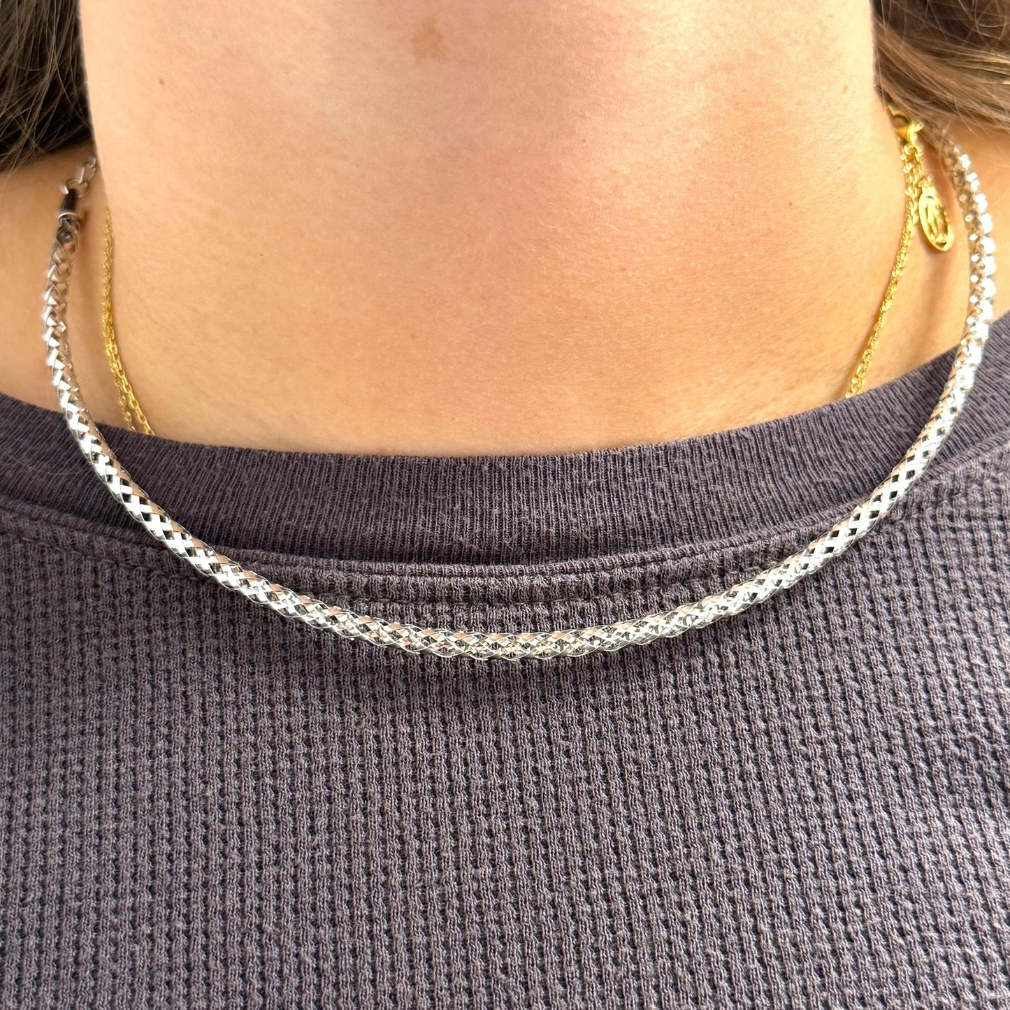 14k White Gold Milor Italy Mesh Necklace 16" 5.04g.