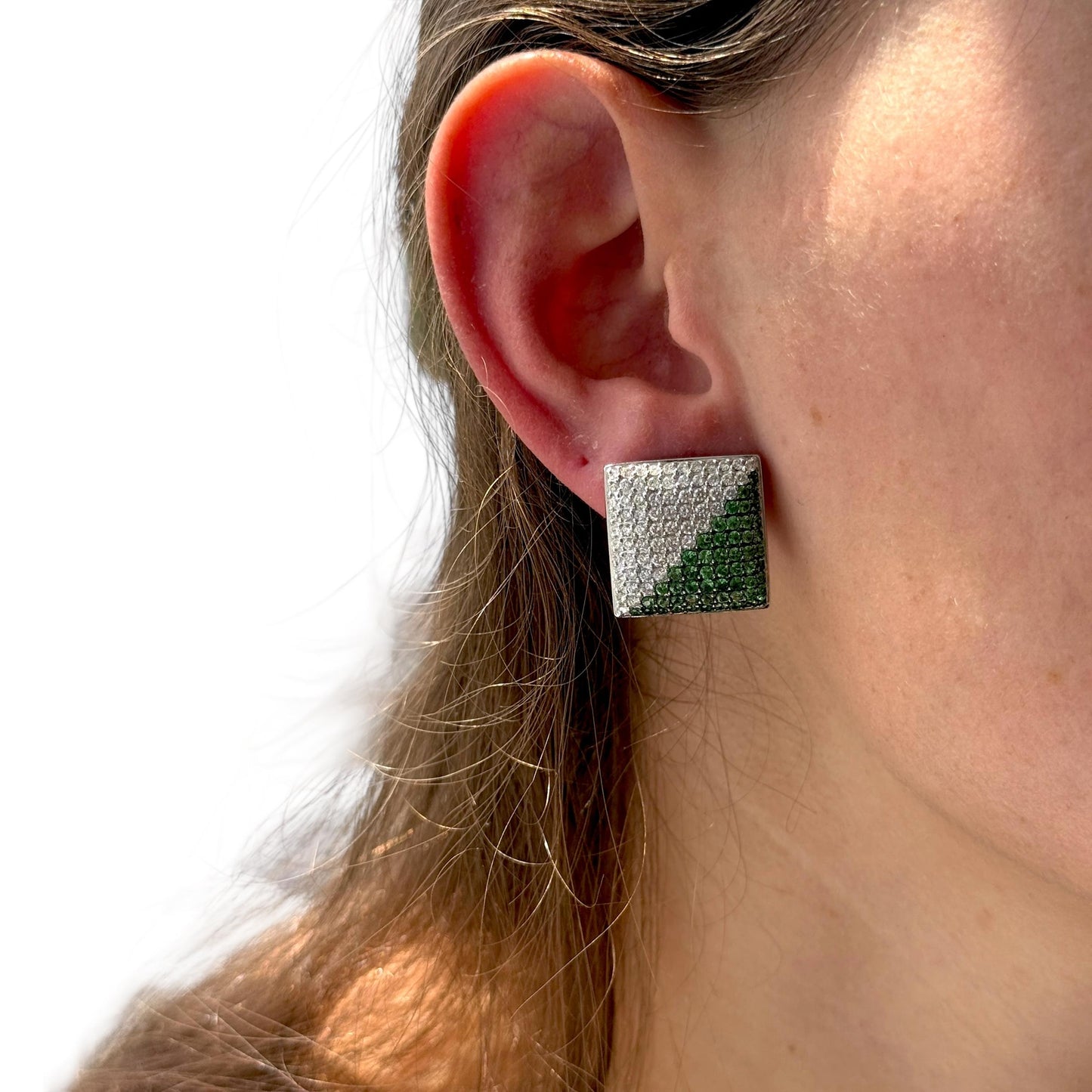 2.20cttw White Diamond & 2.01 Green Citrine Earrings in 14k White Gold
