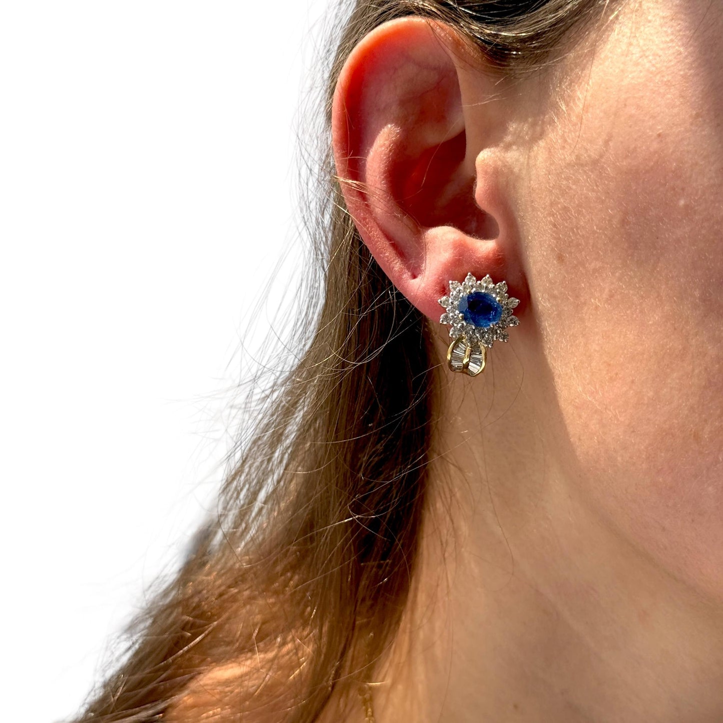 4.20cttw. Blue Sapphire & 2.41cttw. White Diamond Earrings in 14k White Gold