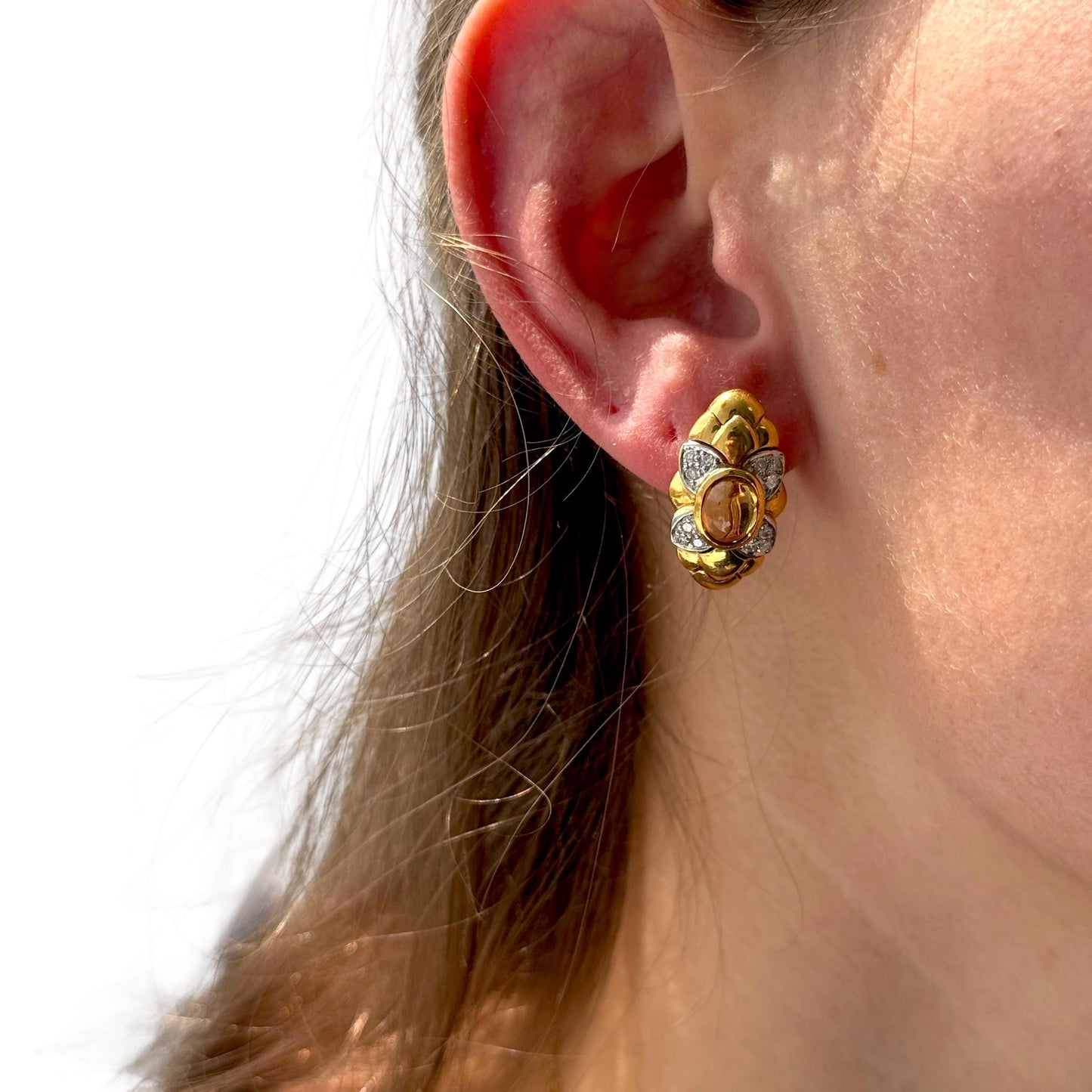 2.43 cttw. Citrine & 0.48cttw. White Diamond Earring in 18k Yellow Gold