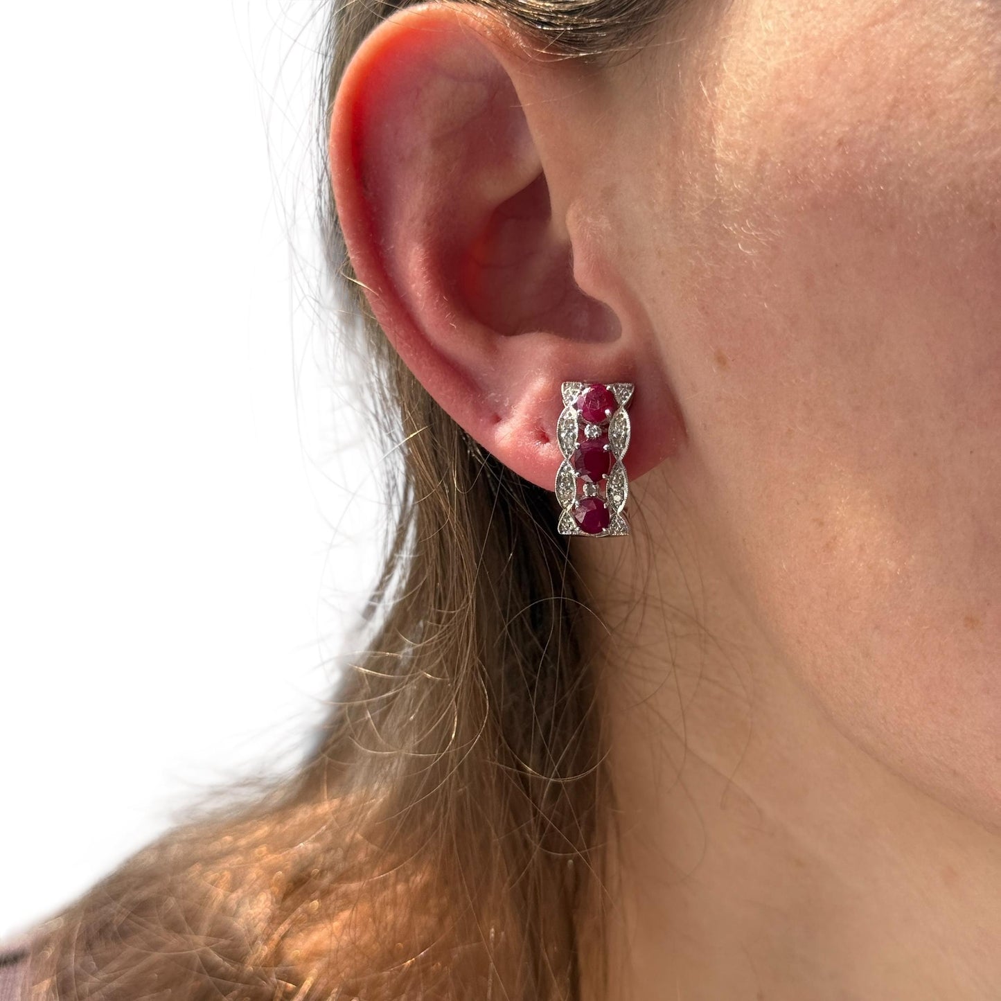 2.78ctw. Ruby & 0.17cttw. White Diamond Earrings in 14k White Gold 5.35g
