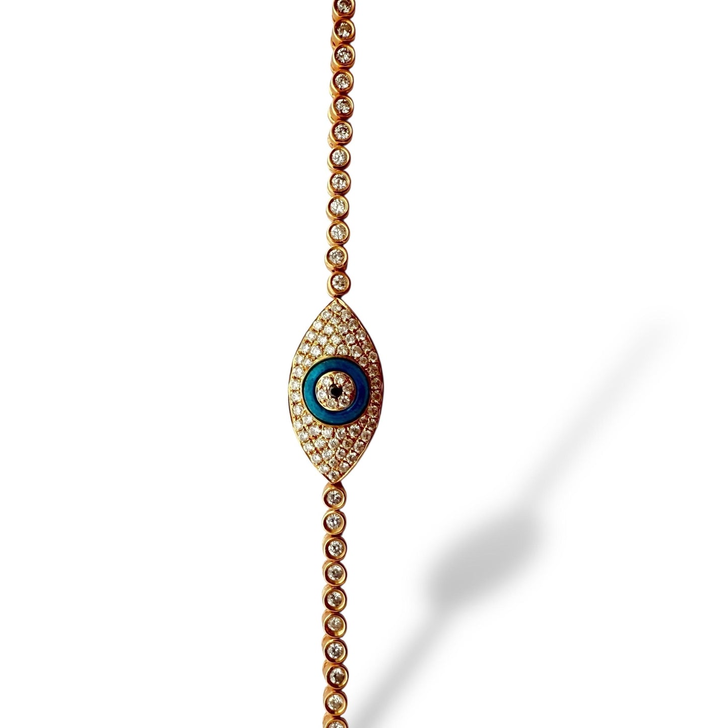 1.50cttw. White Diamond Bezel Set Evil Eye Bracelet in 14k Rose Gold 10.27g. 7"
