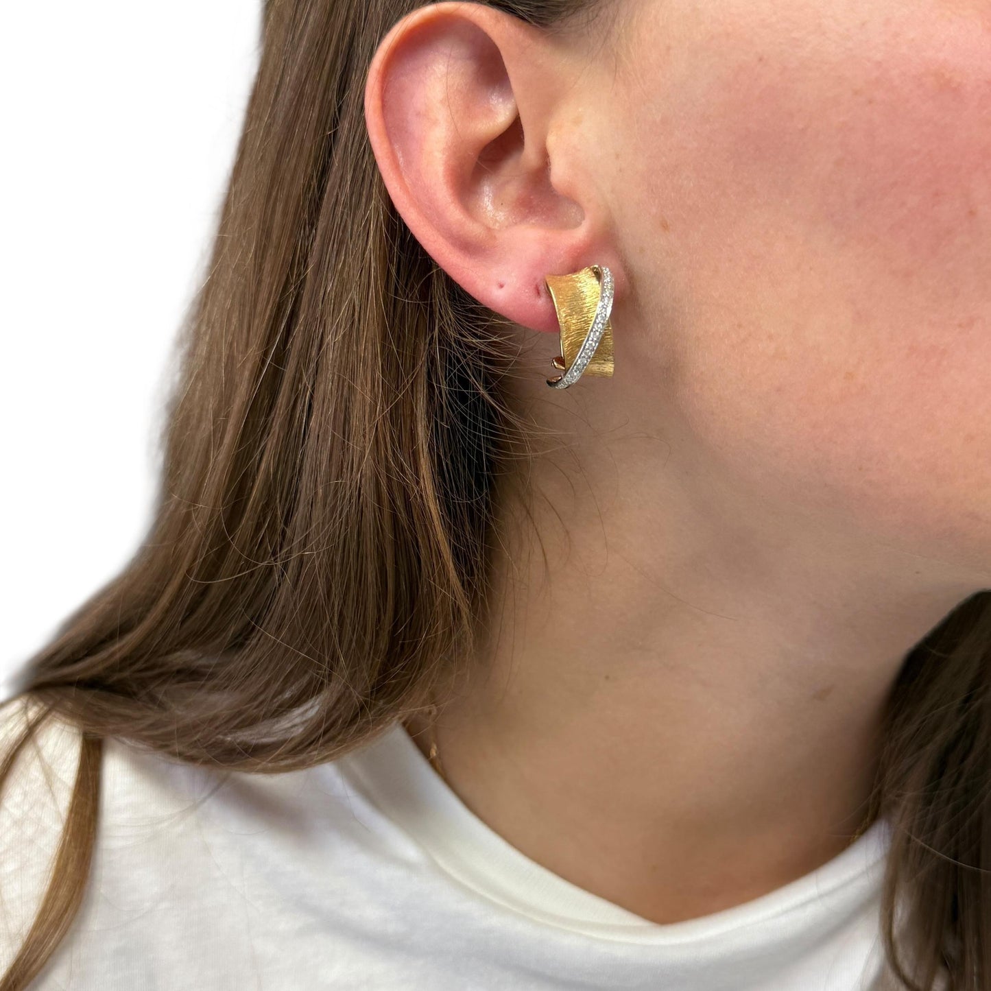 0.55 cttw. White Diamond Crossover Hoop Earrings in 14k Yellow Gold 9.81g.