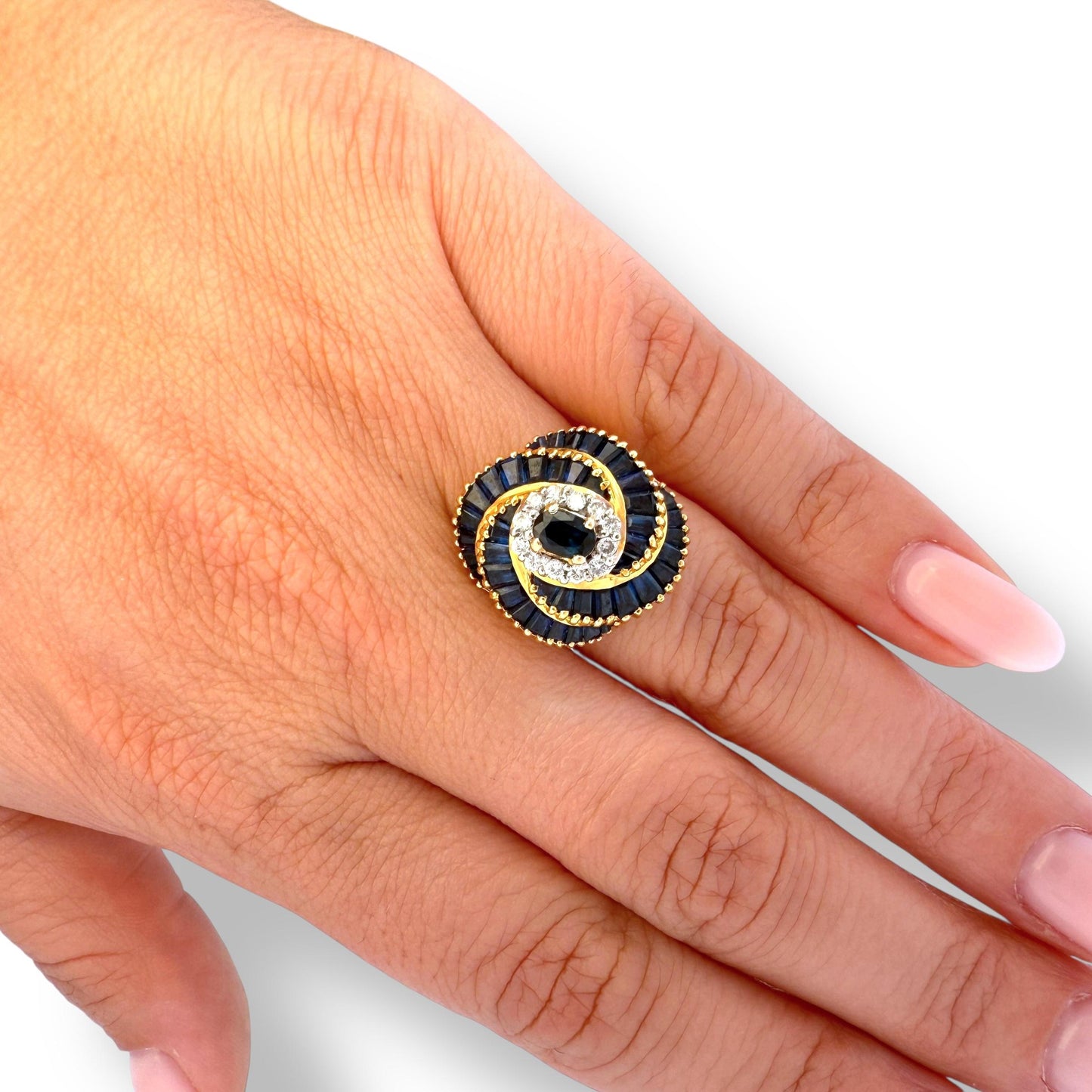 18k Yellow Gold Levian Sapphire & White Diamond Ring 6.5US 8.06