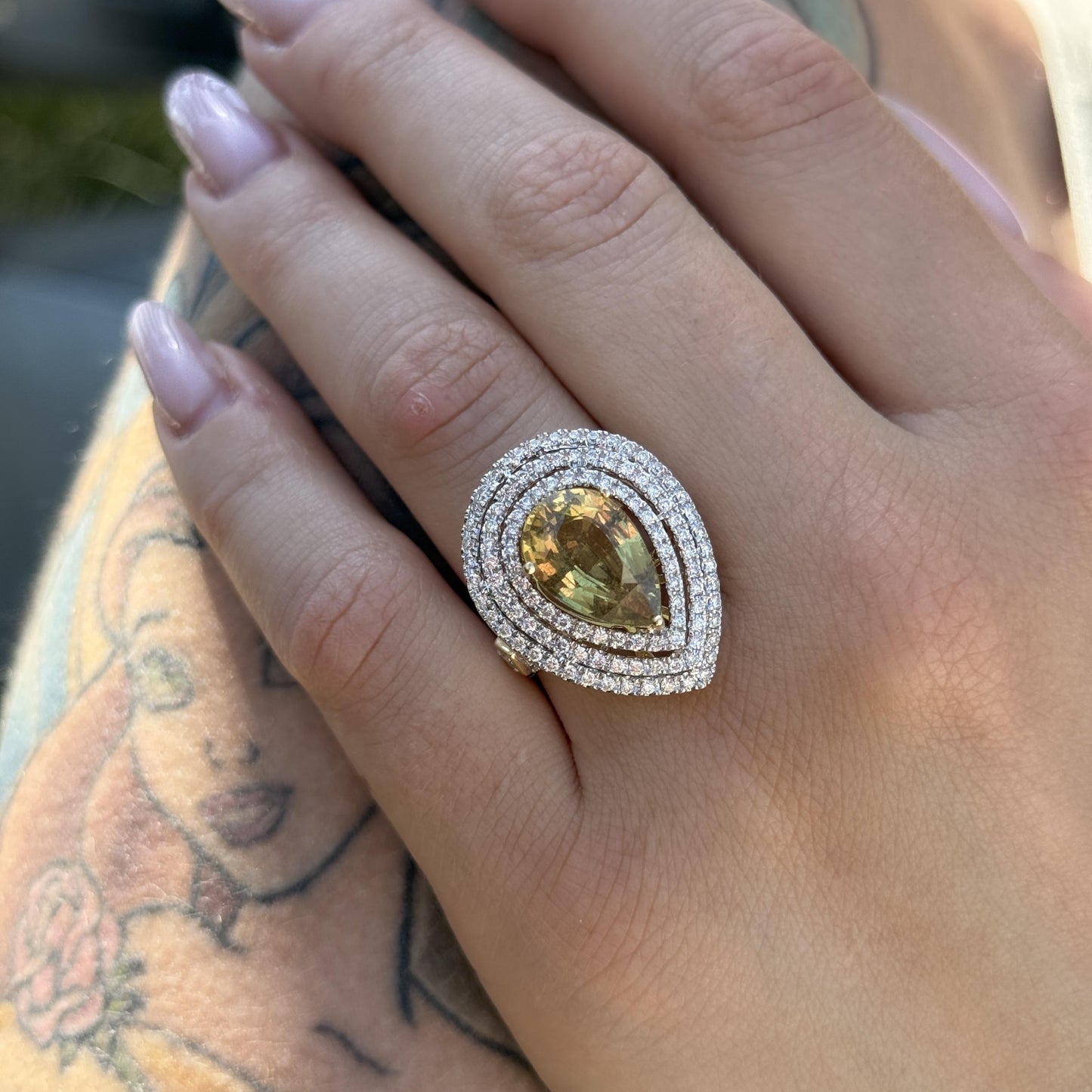 5.60ct. GIA Sapphire & 1.14cttw. White Diamond Halo Ring in 18k Yellow Gold 7US