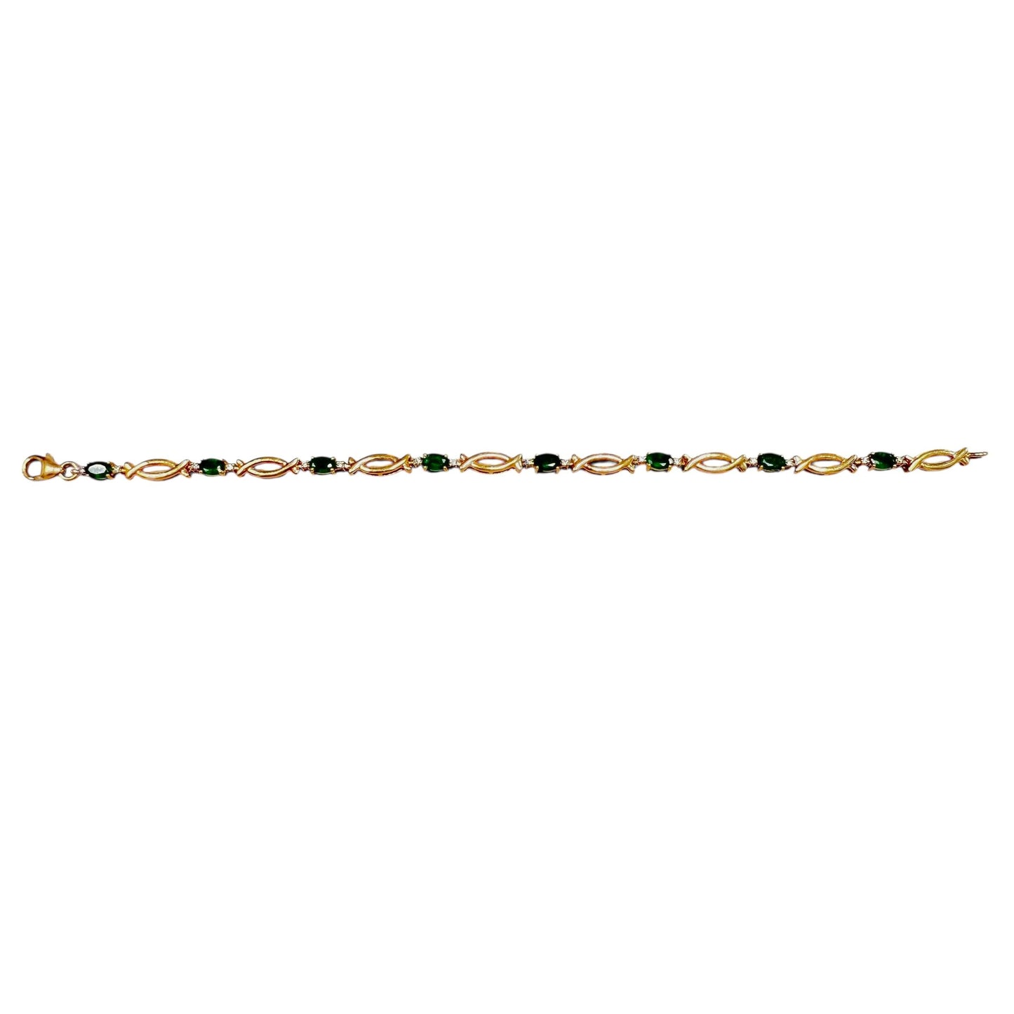 Green Emerald Bracelet in 14k Yellow Gold 6.5" 7.78g.