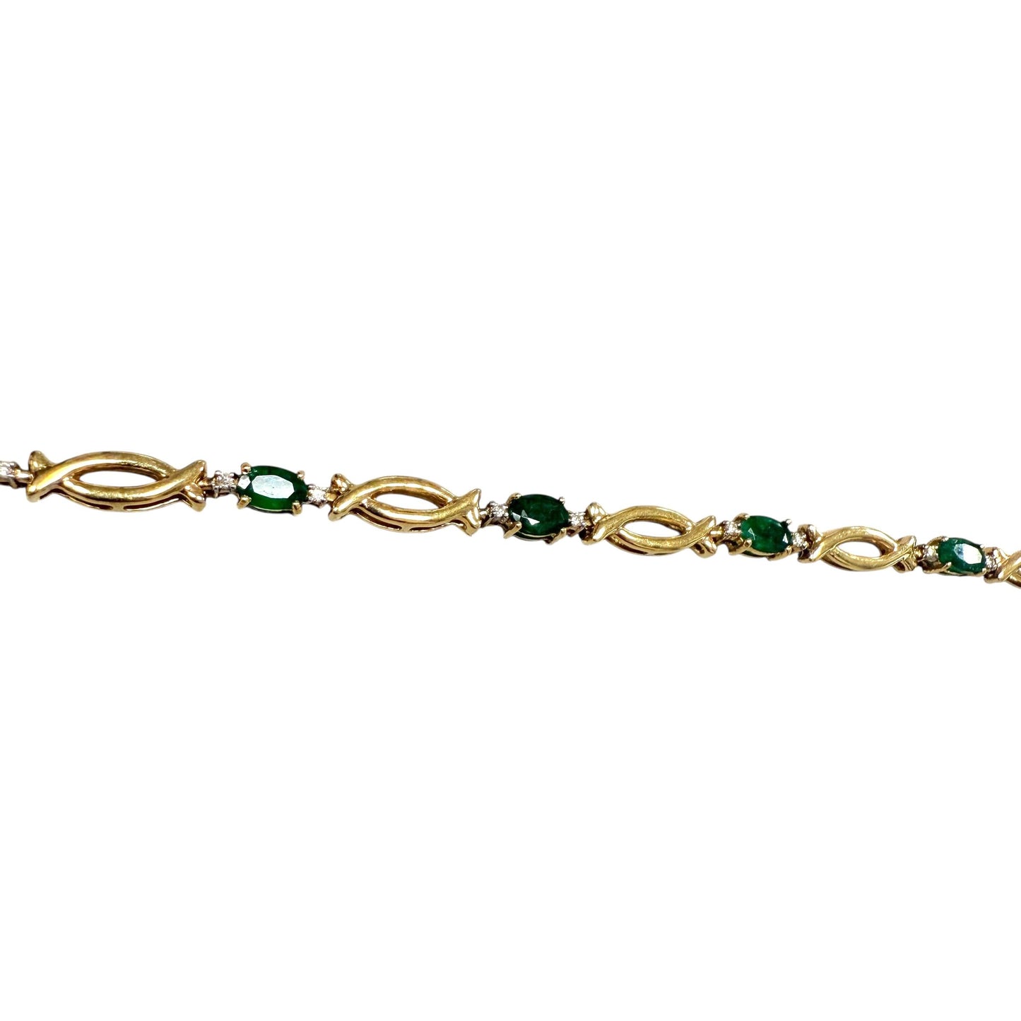 Green Emerald Bracelet in 14k Yellow Gold 6.5" 7.78g.